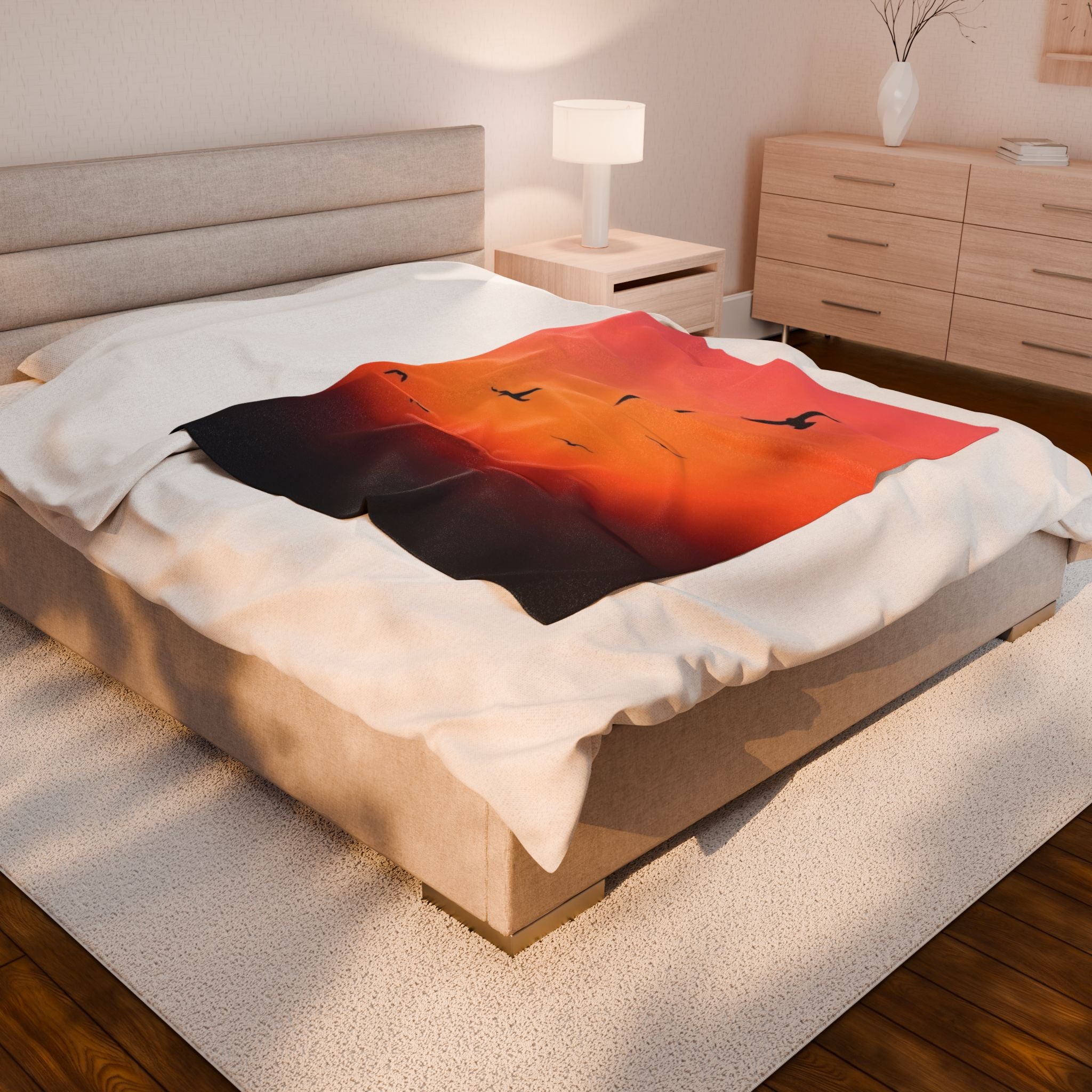 Birds at Dusk Velveteen Plush Blanket – For Comfort and Warmth