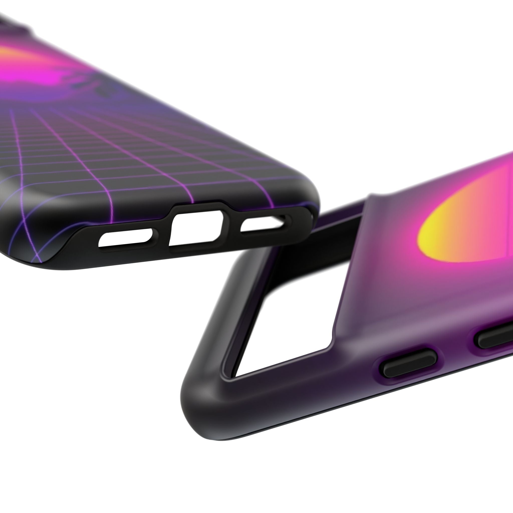 Android OR iPhone Compatible Cases - 80's Digital Grid Sunset Design - Unique Tough Cases