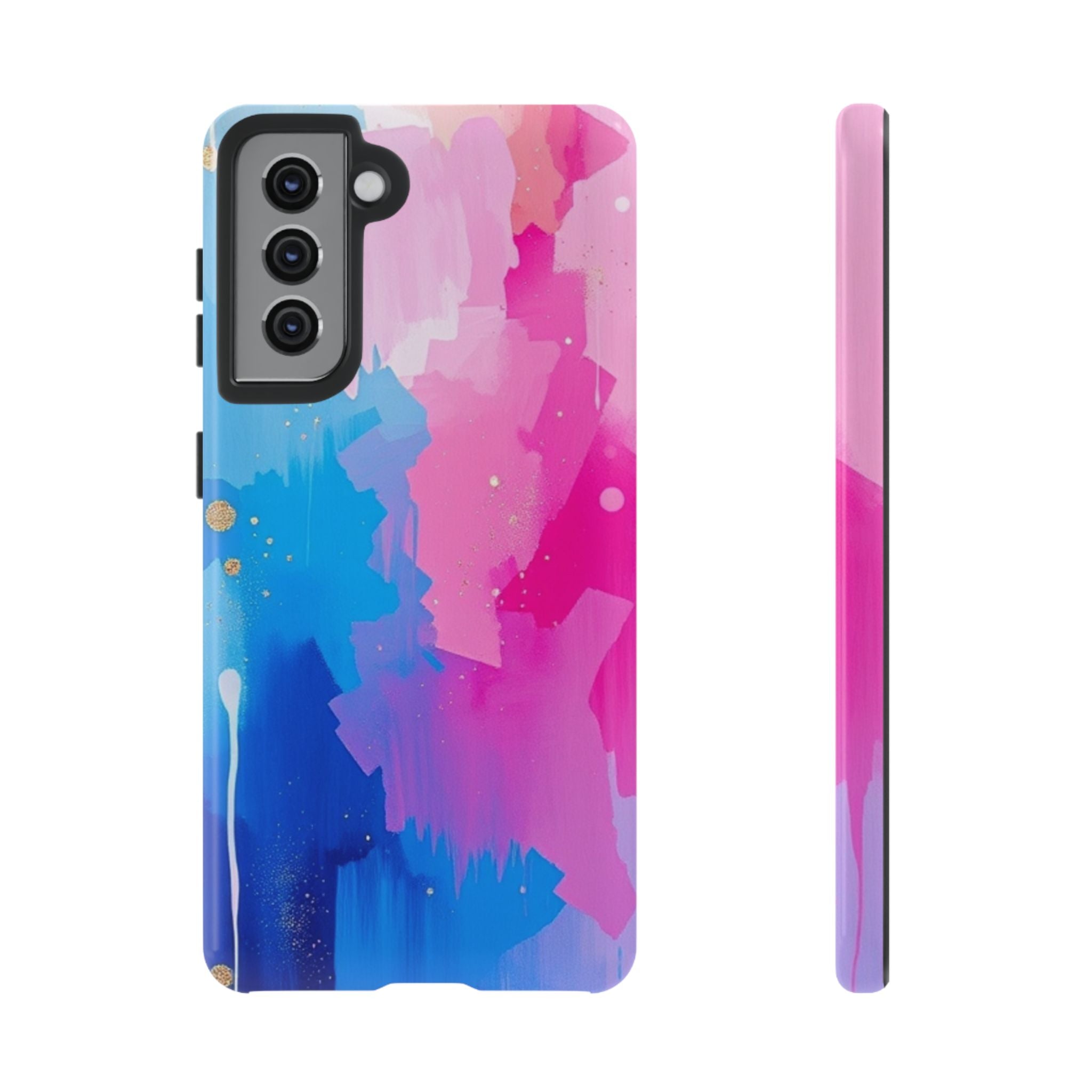 Android OR iPhone Compatible Cases - Pink and Blue Color Splash Design