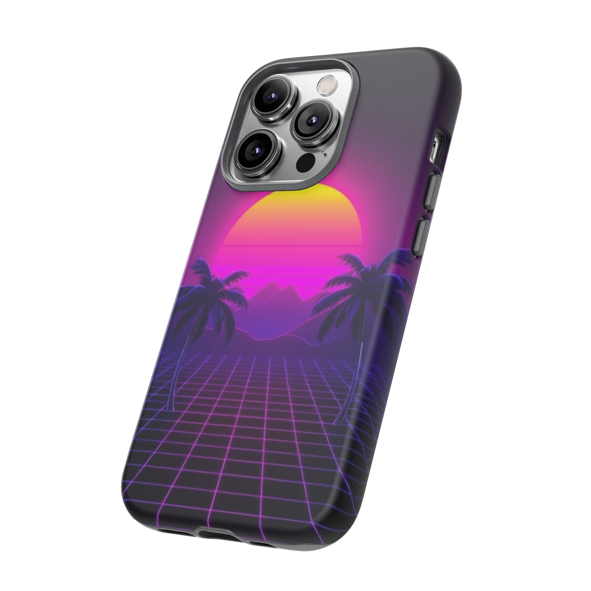 Android OR iPhone Compatible Cases - 80's Digital Grid Sunset Design - Unique Tough Cases