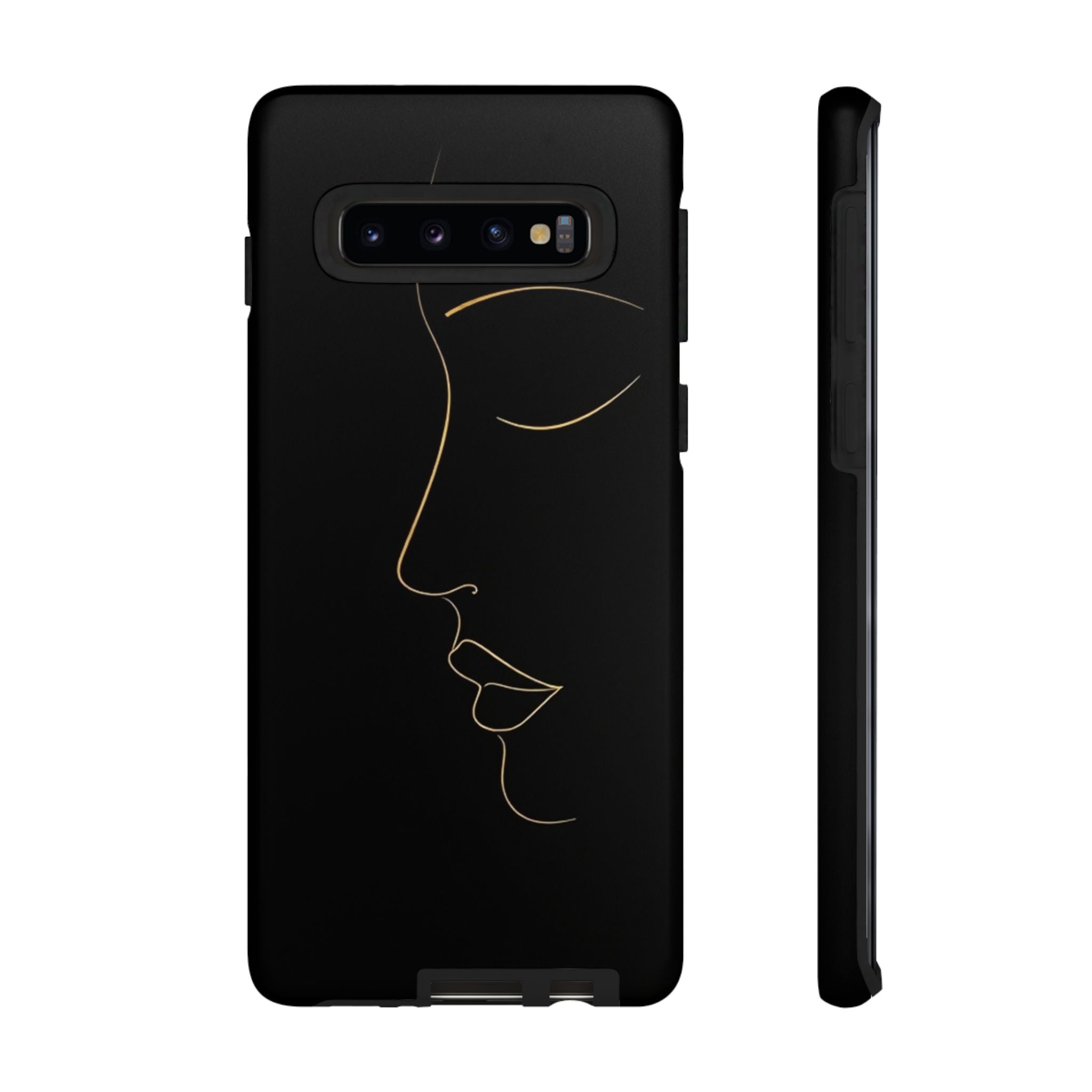 Android OR iPhone Compatible Cases - Gold Line Face Design - Unique Tough Cases