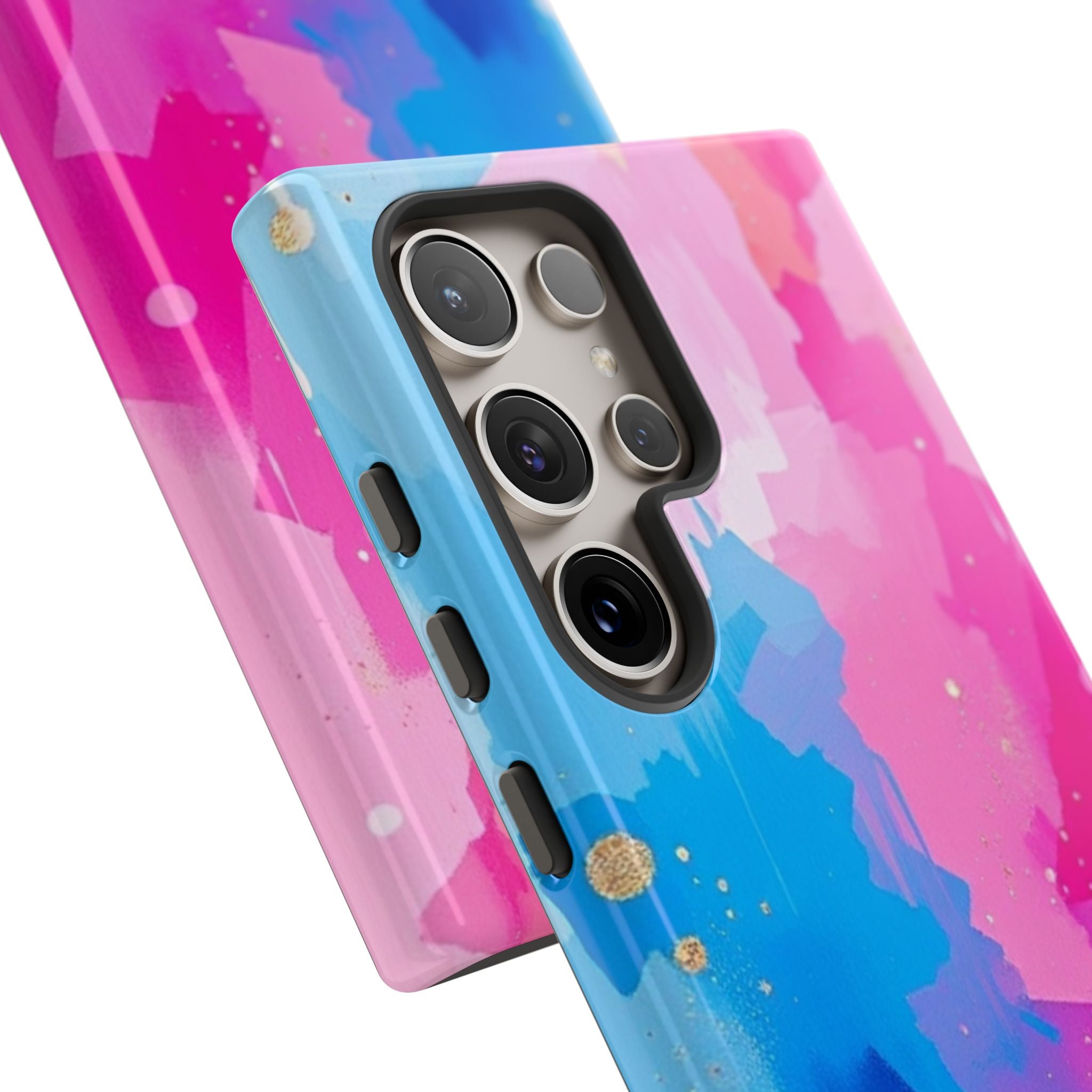 Android OR iPhone Compatible Cases - Pink and Blue Color Splash Design