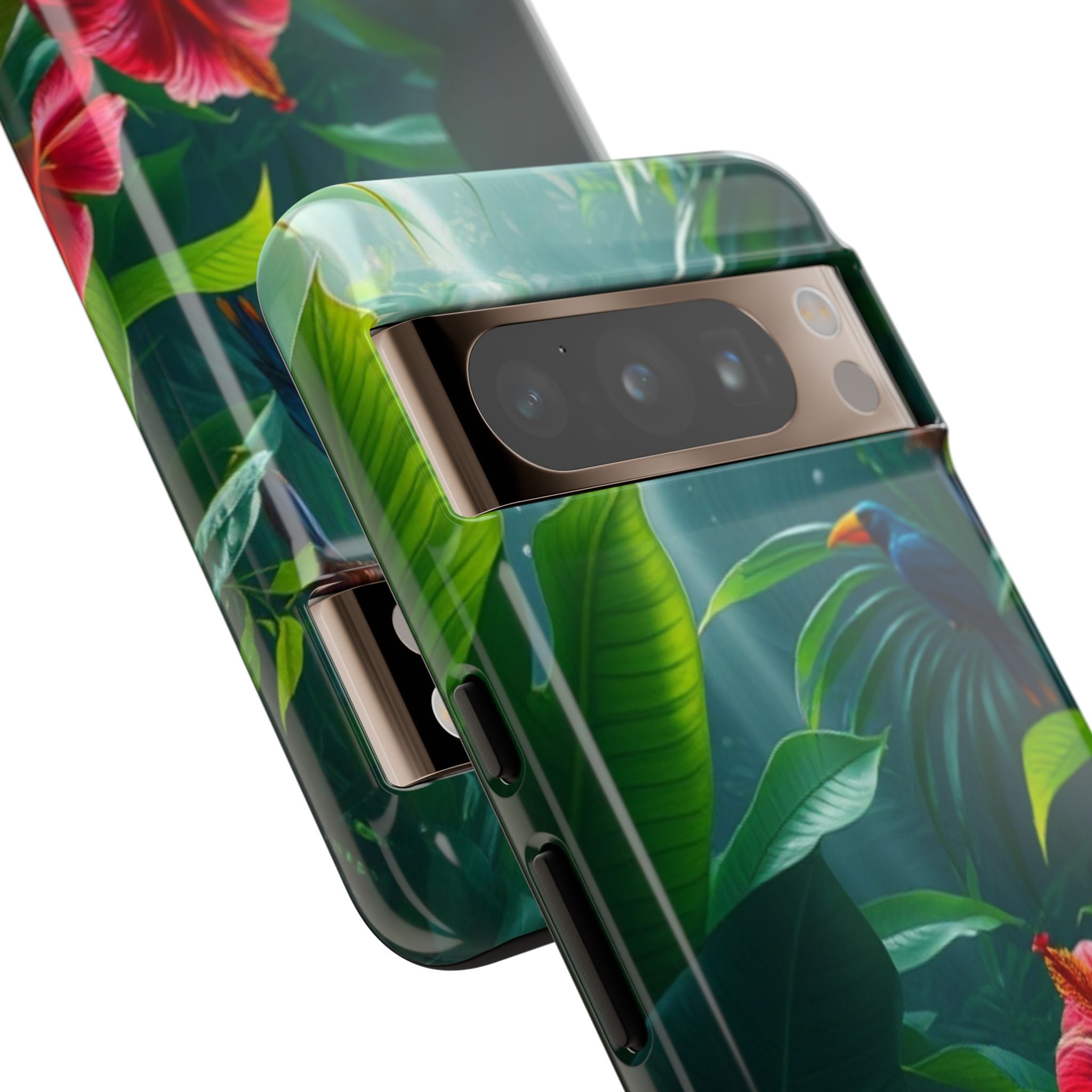 Android OR iPhone Compatible Cases - Tropical Flower & Bird Design - Unique Tough Cases