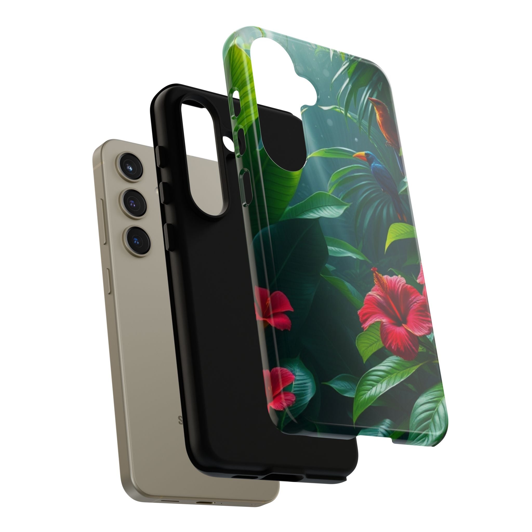 Android OR iPhone Compatible Cases - Tropical Flower & Bird Design - Unique Tough Cases