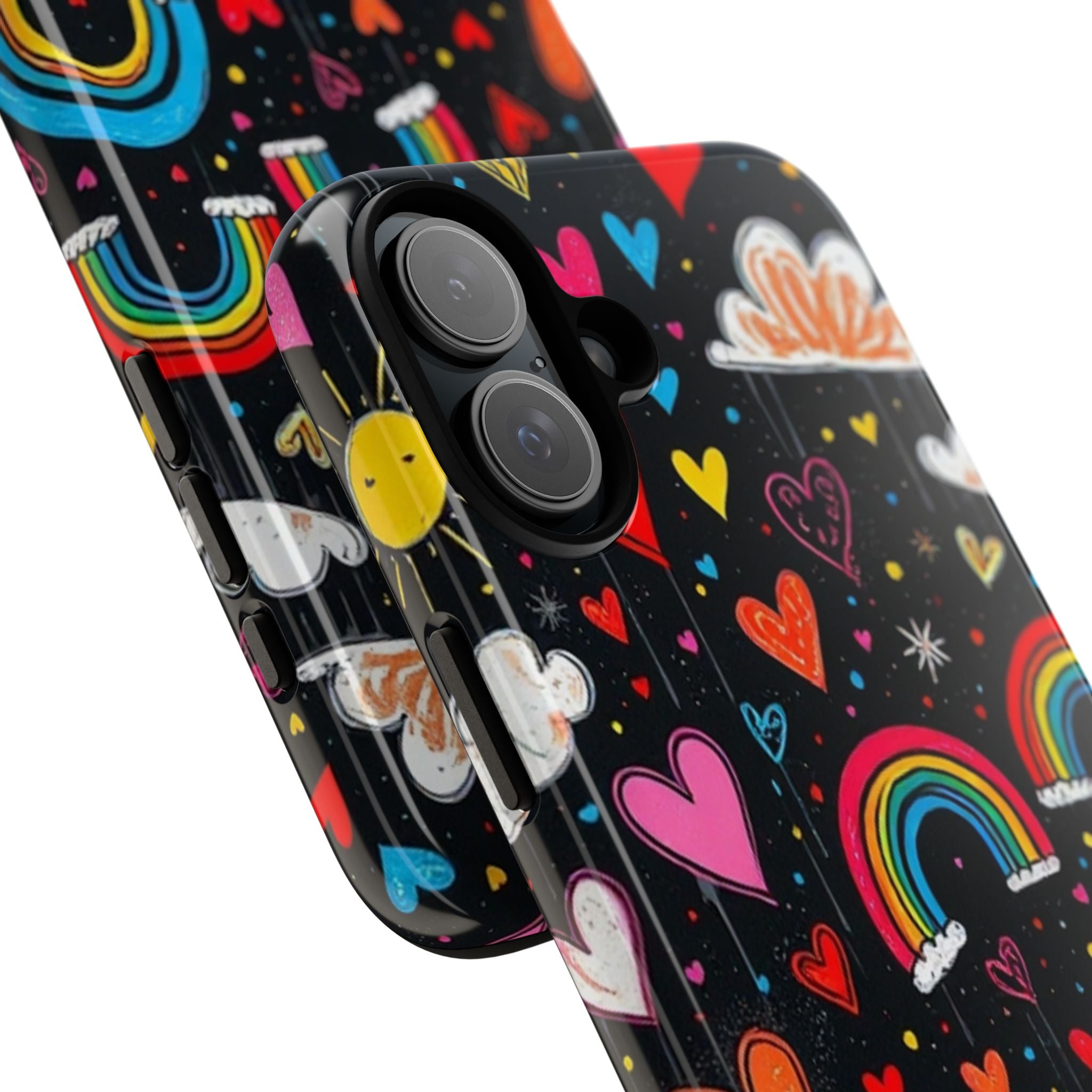 Android OR iPhone Compatible Cases - Doodle Hearts and Rainbows Design