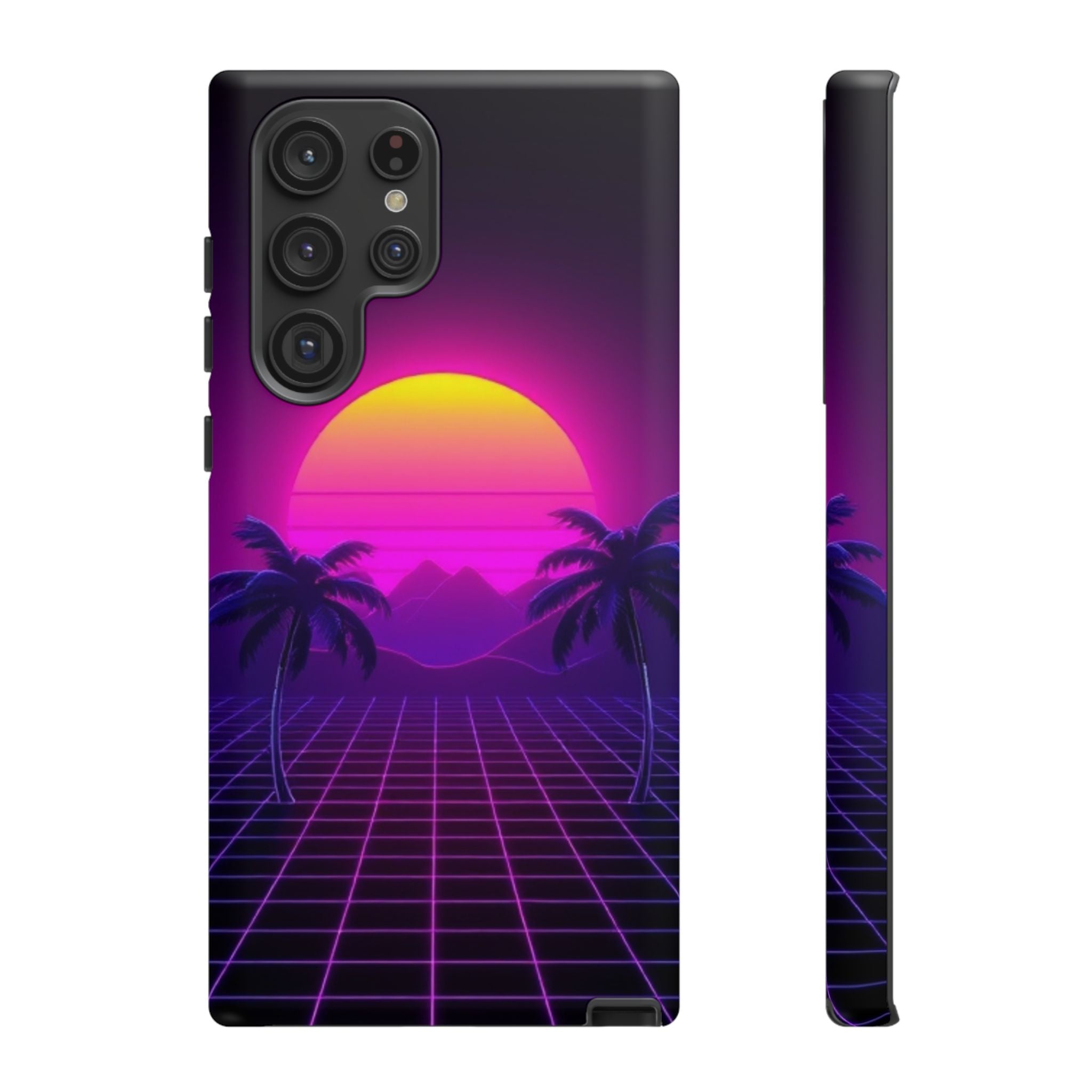 Android OR iPhone Compatible Cases - 80's Digital Grid Sunset Design - Unique Tough Cases