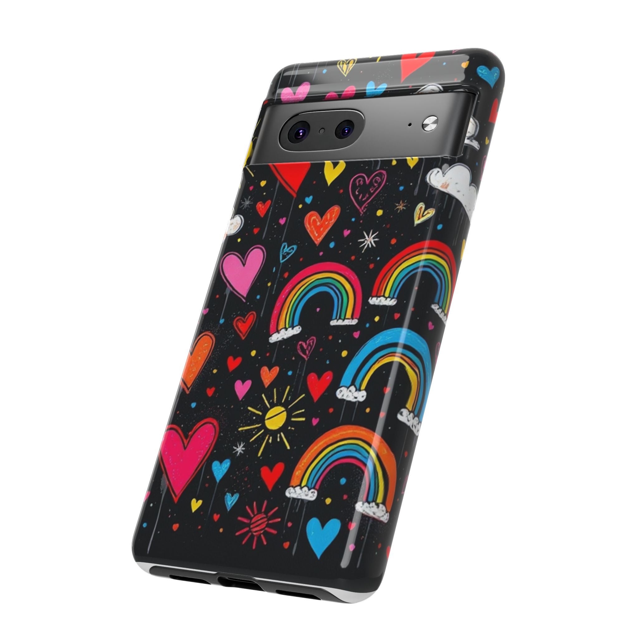 Android OR iPhone Compatible Cases - Doodle Hearts and Rainbows Design