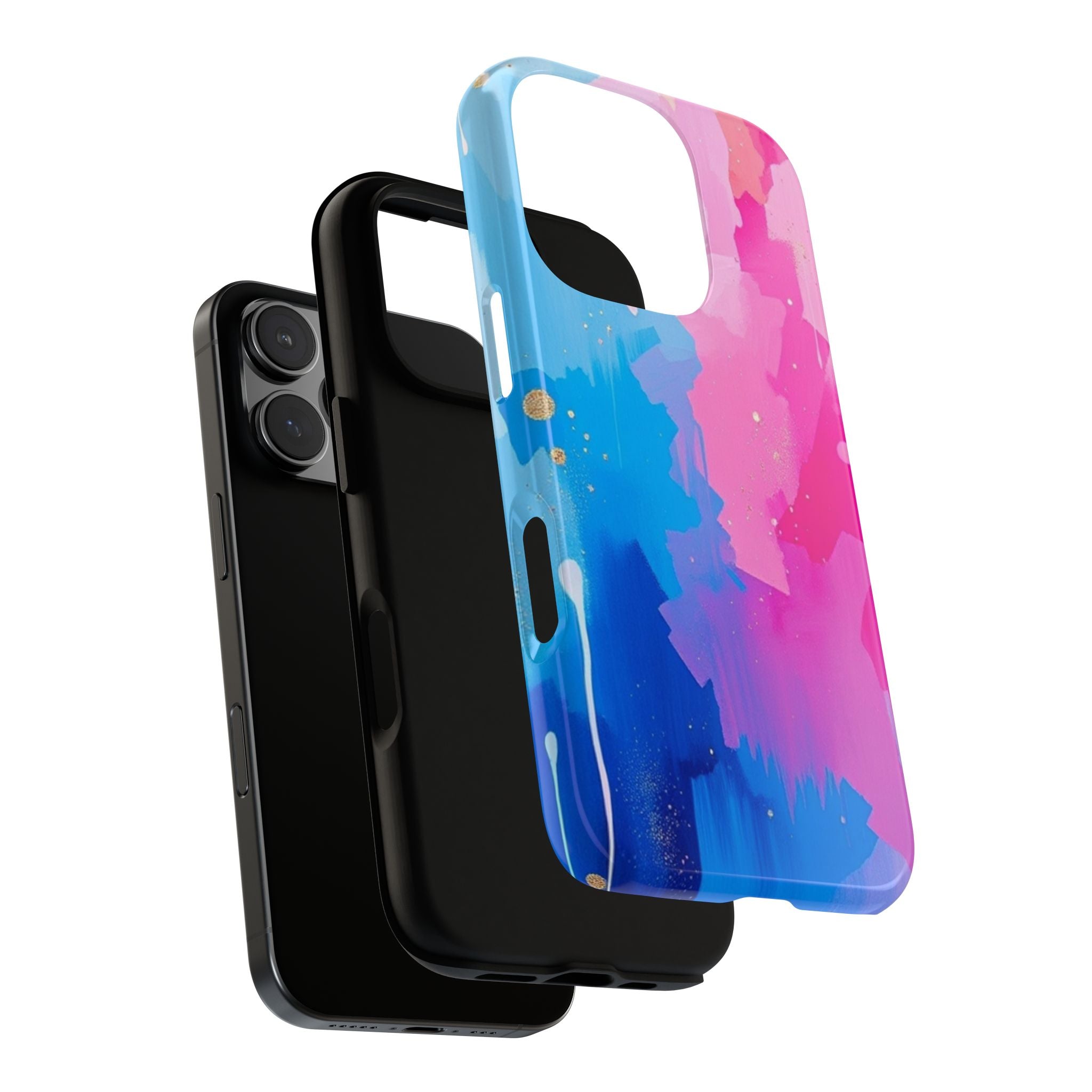 Android OR iPhone Compatible Cases - Pink and Blue Color Splash Design