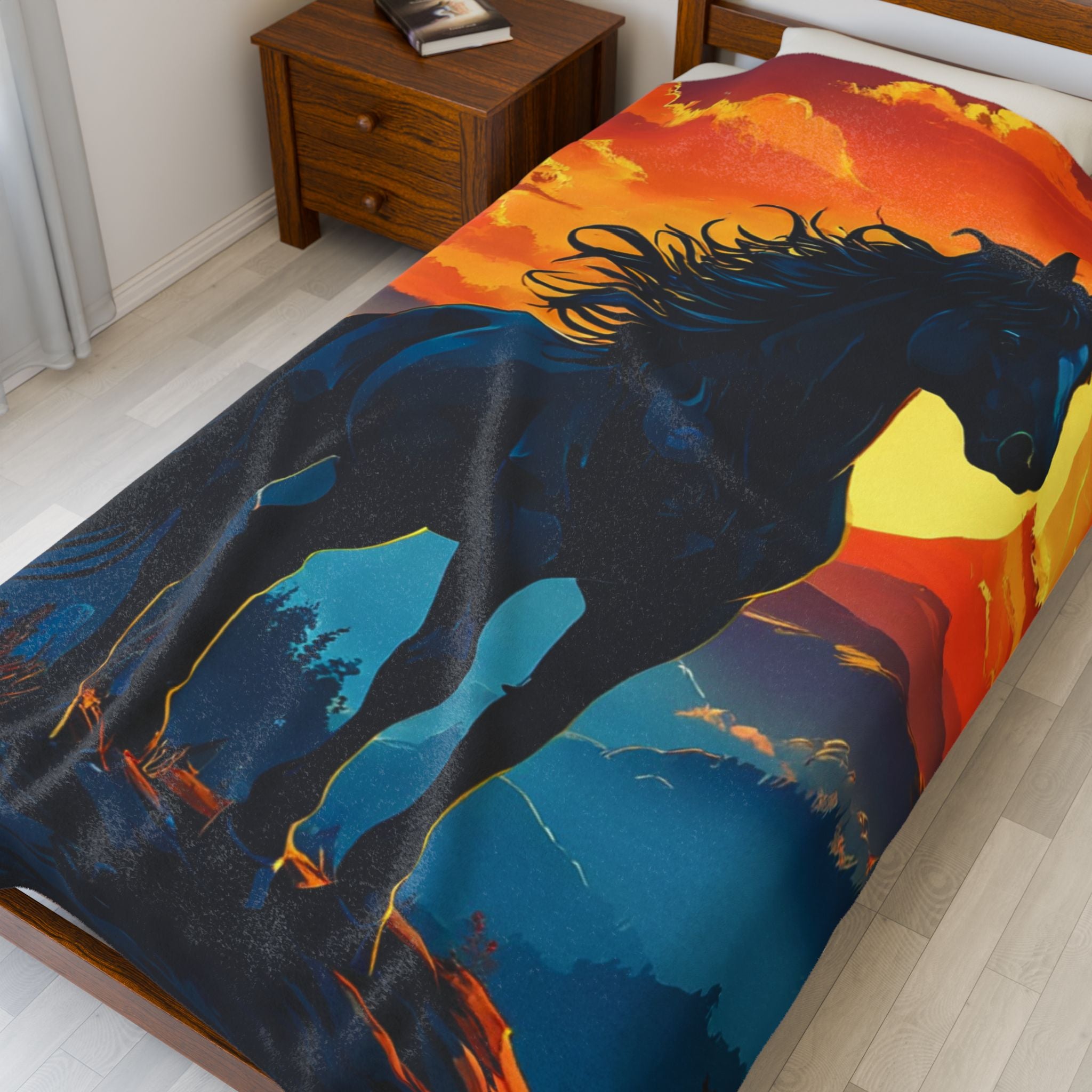 Mystical Black Unicorn Velveteen Plush Blanket