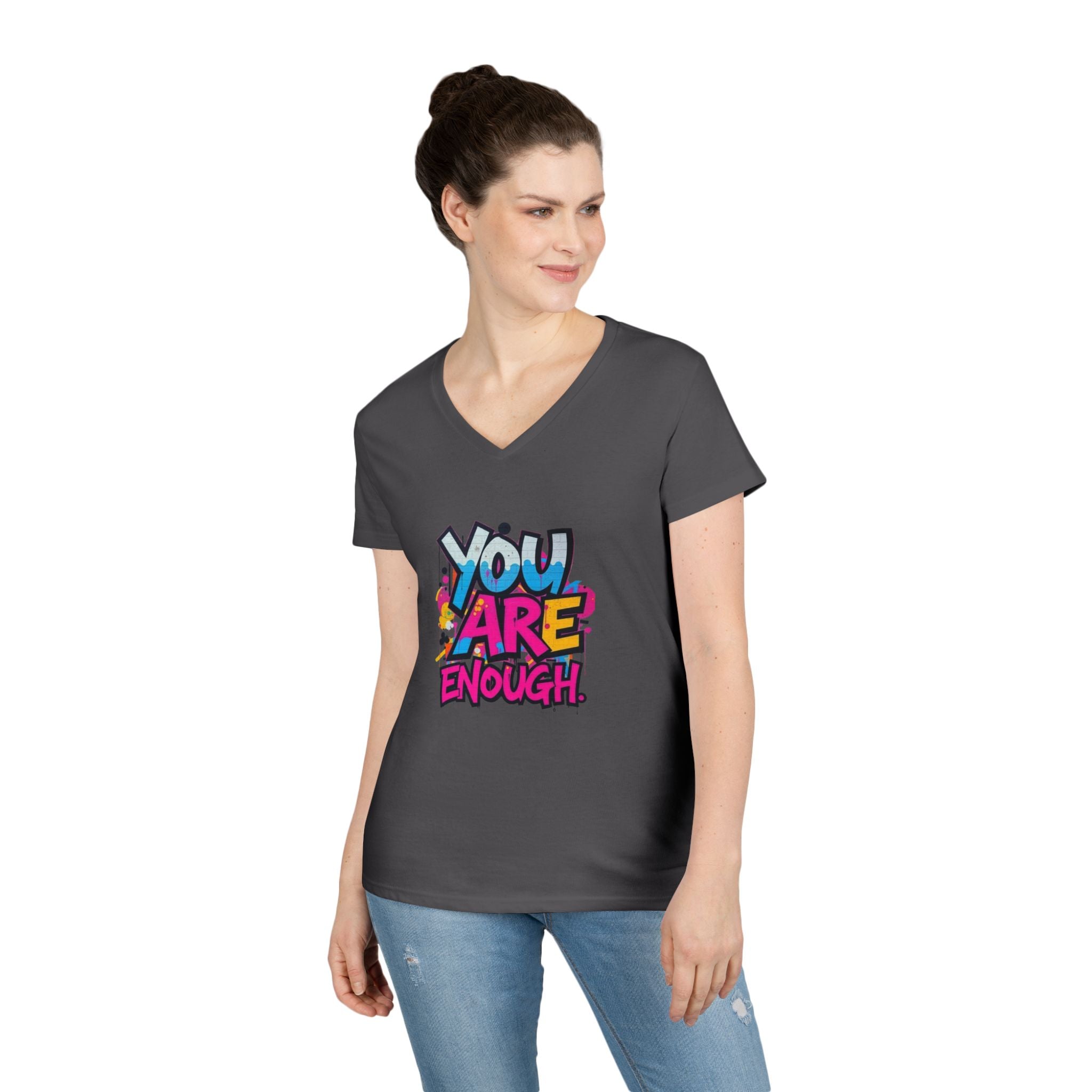 You Are Enough Ladies' V-Neck T-Shirt - Inspirational Graphic Tee