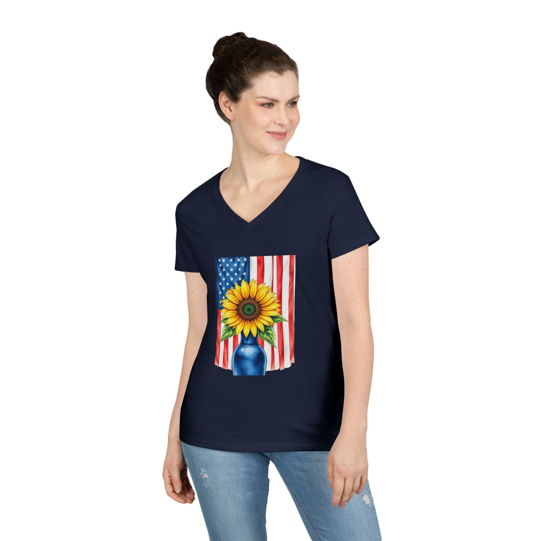 V-Neck T-Shirt Patriotic Americans Stand Behind Ukraine