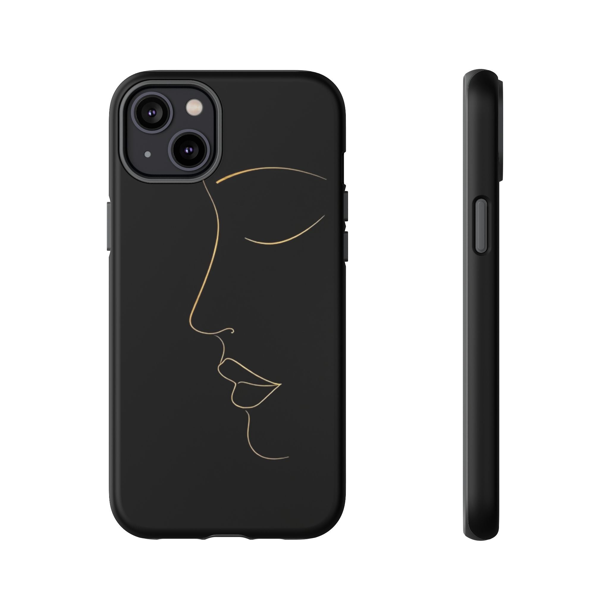 Android OR iPhone Compatible Cases - Gold Line Face Design - Unique Tough Cases