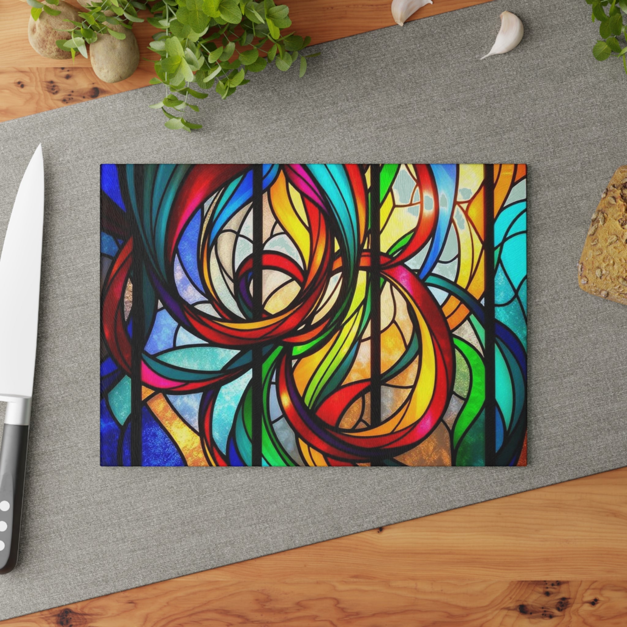 Stained Glass Art Cutting Board - Colorful Kitchen Decor for Creative Chefs