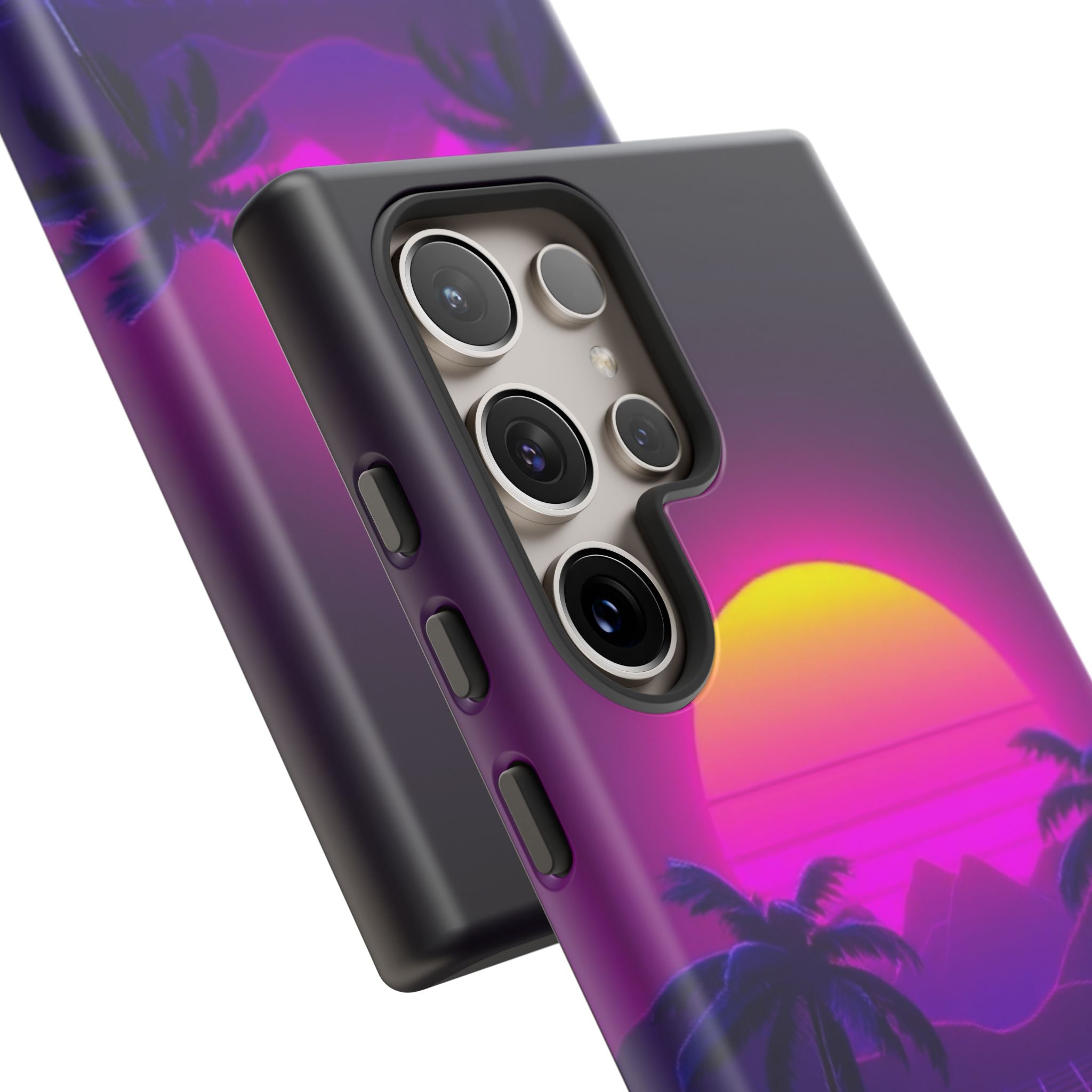 Android OR iPhone Compatible Cases - 80's Digital Grid Sunset Design - Unique Tough Cases