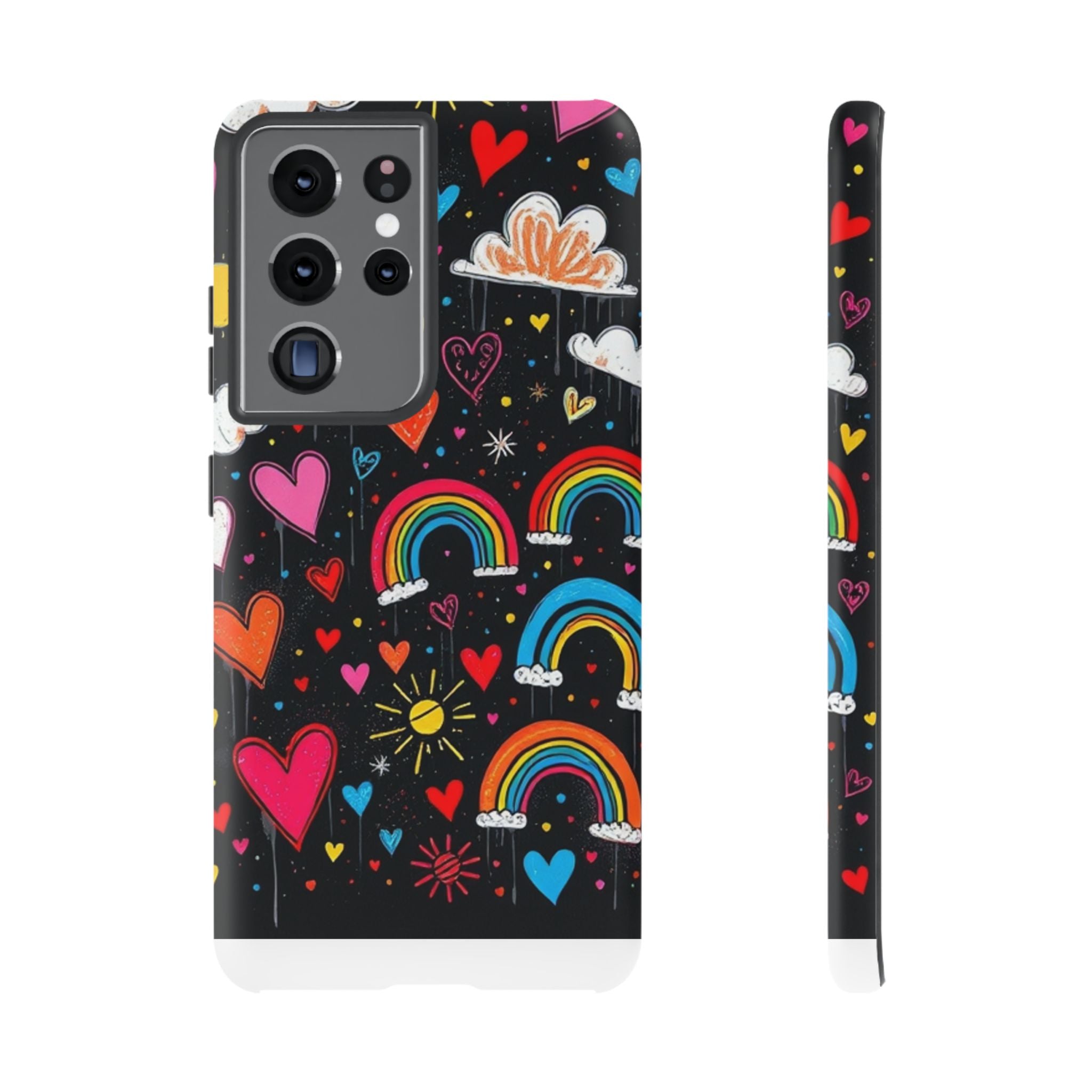 Android OR iPhone Compatible Cases - Doodle Hearts and Rainbows Design