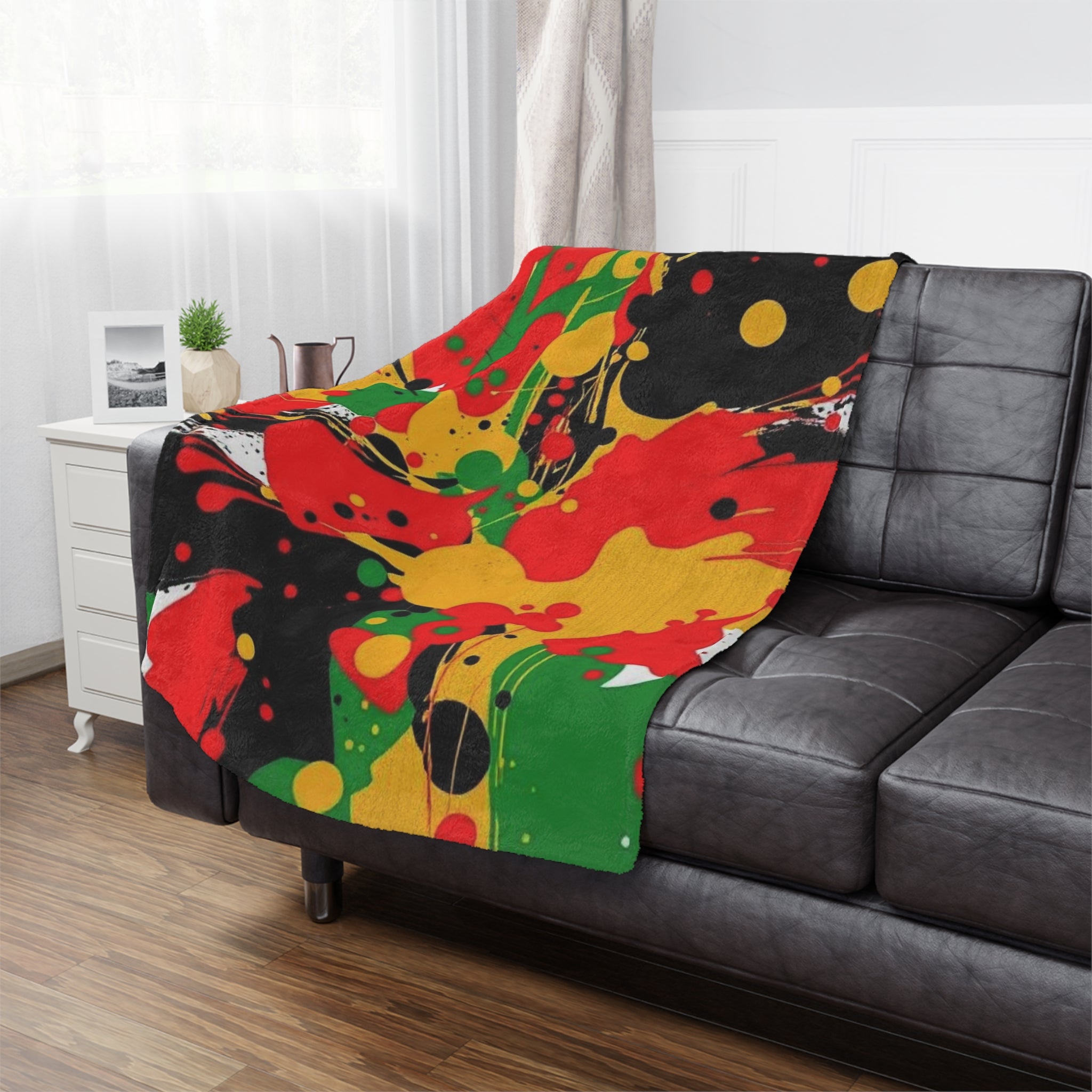 Abstract Yellow, Red, Black Microfiber Blanket
