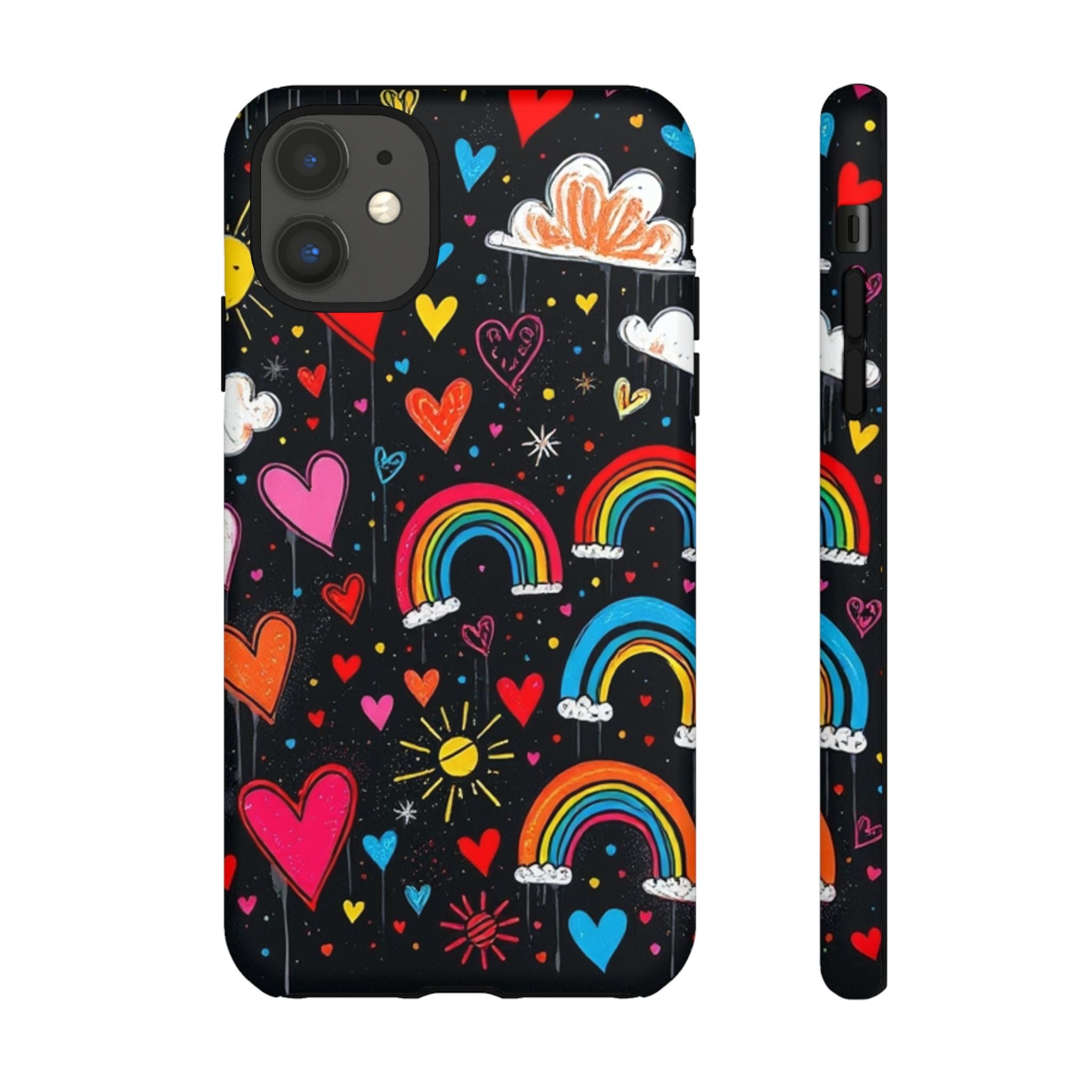 Android OR iPhone Compatible Cases - Doodle Hearts and Rainbows Design
