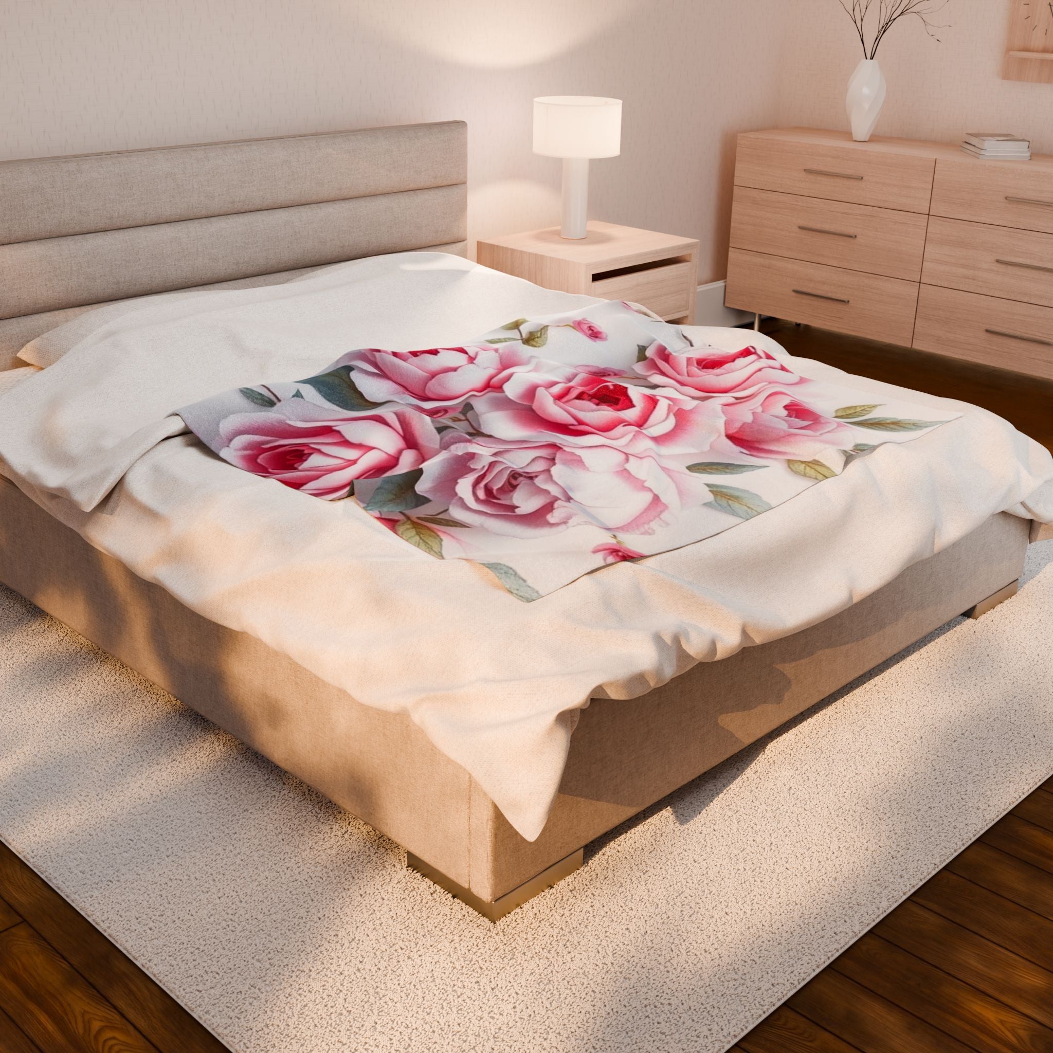 Beautiful Pink Flowers Velveteen Plush Blanket – For Comfort and Warmth