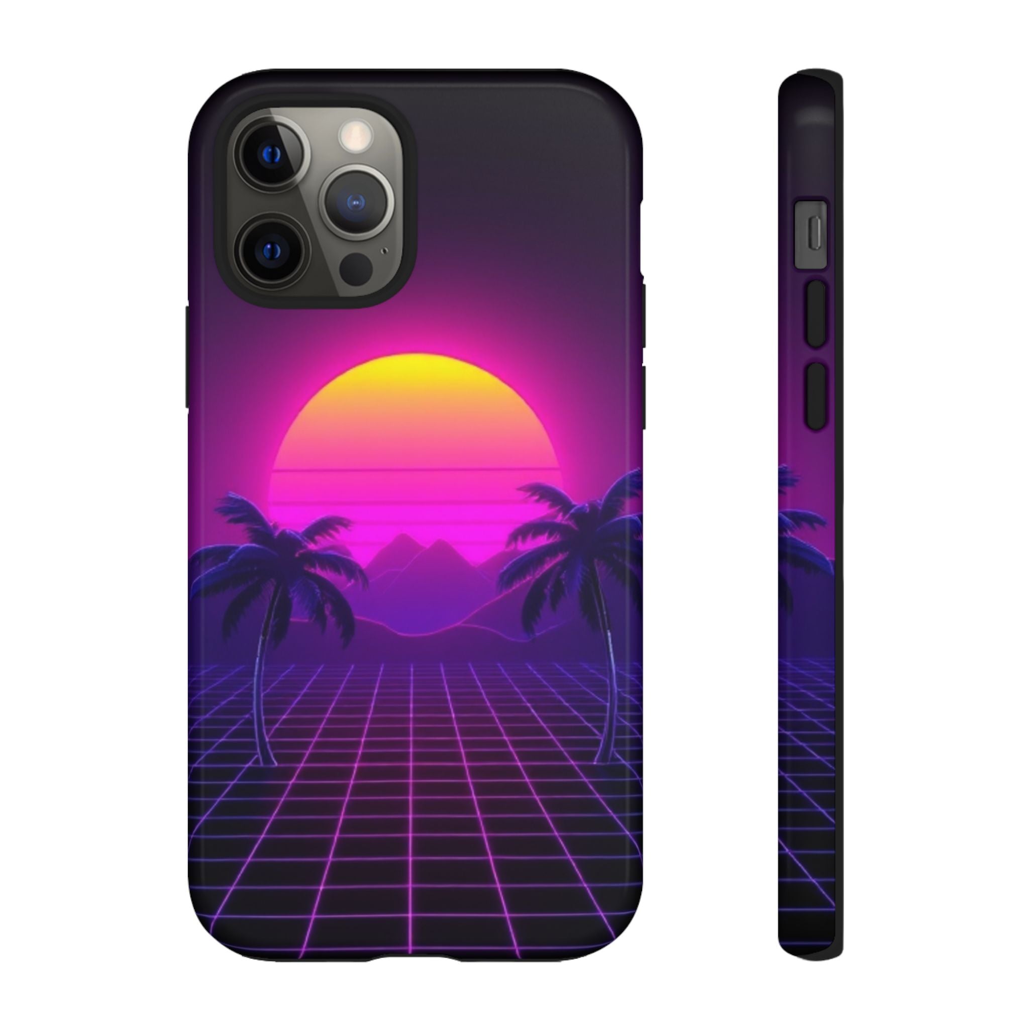 Android OR iPhone Compatible Cases - 80's Digital Grid Sunset Design - Unique Tough Cases