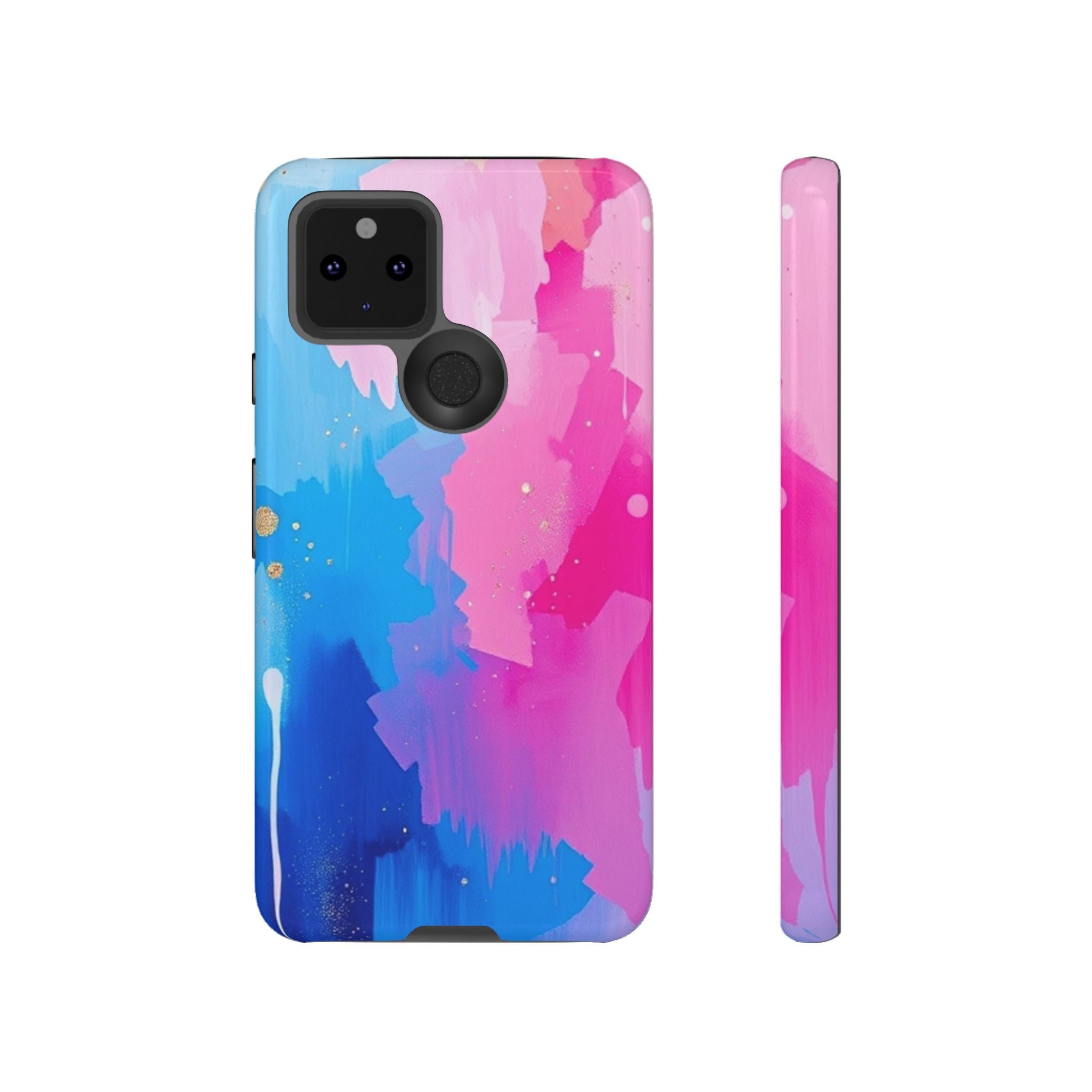 Android OR iPhone Compatible Cases - Pink and Blue Color Splash Design