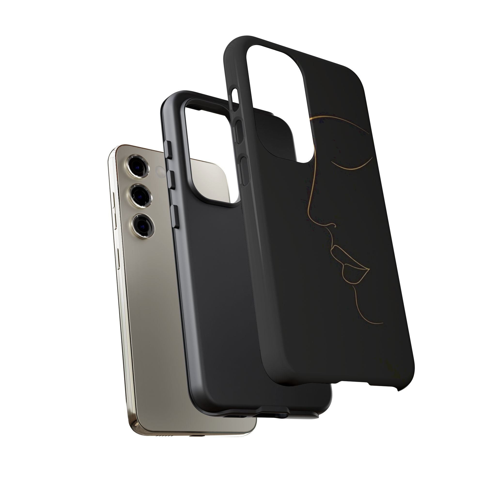 Android OR iPhone Compatible Cases - Gold Line Face Design - Unique Tough Cases