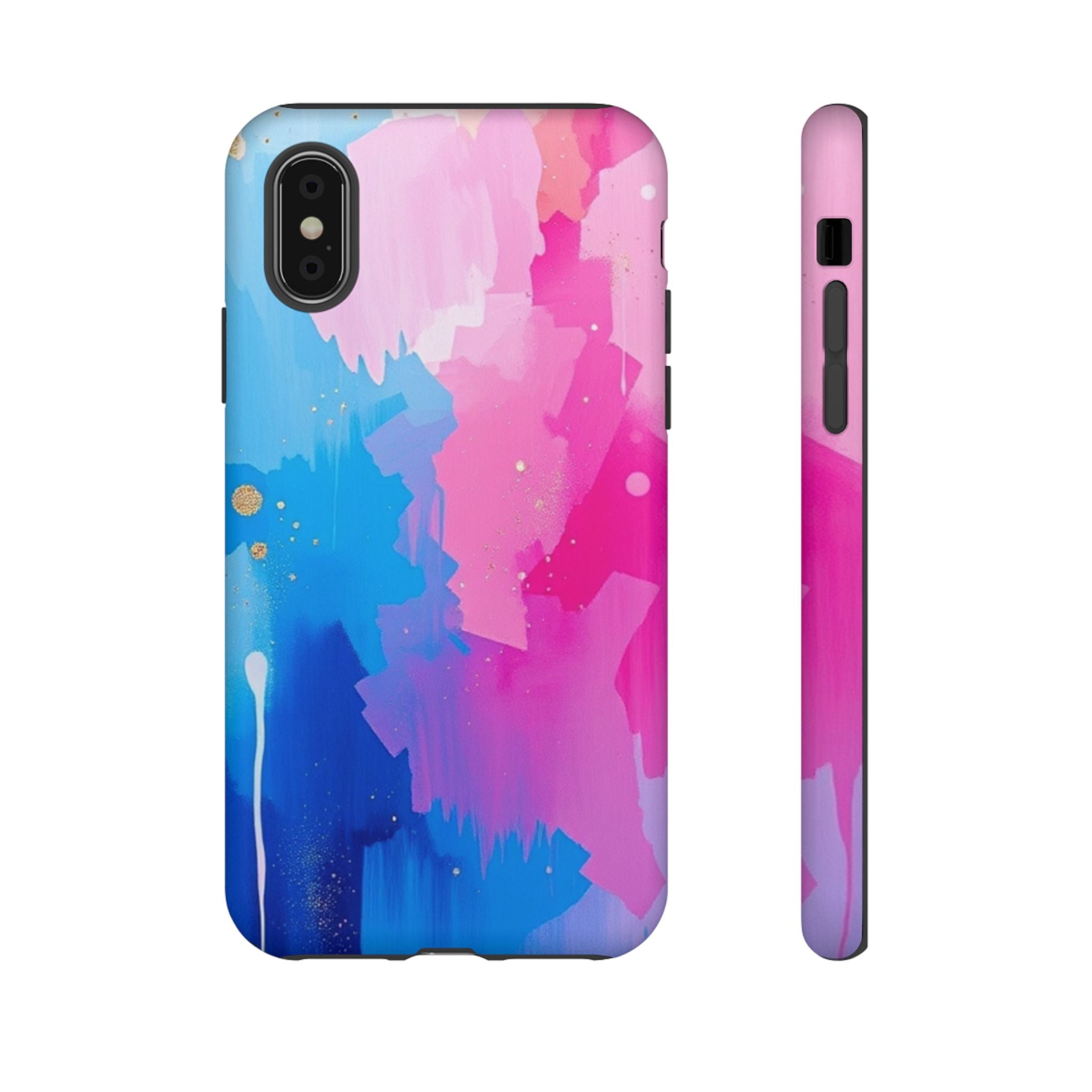 Android OR iPhone Compatible Cases - Pink and Blue Color Splash Design