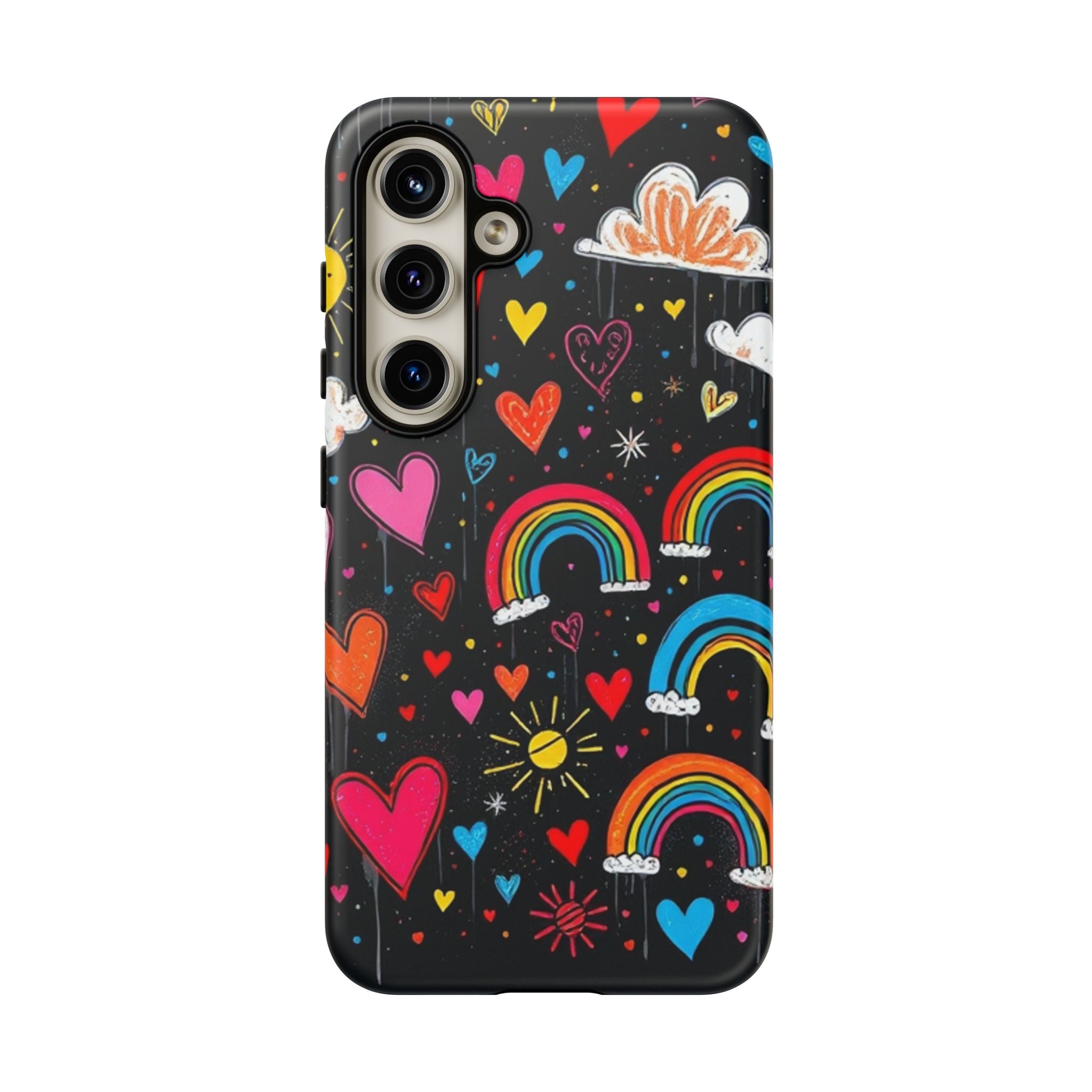 Android OR iPhone Compatible Cases - Doodle Hearts and Rainbows Design
