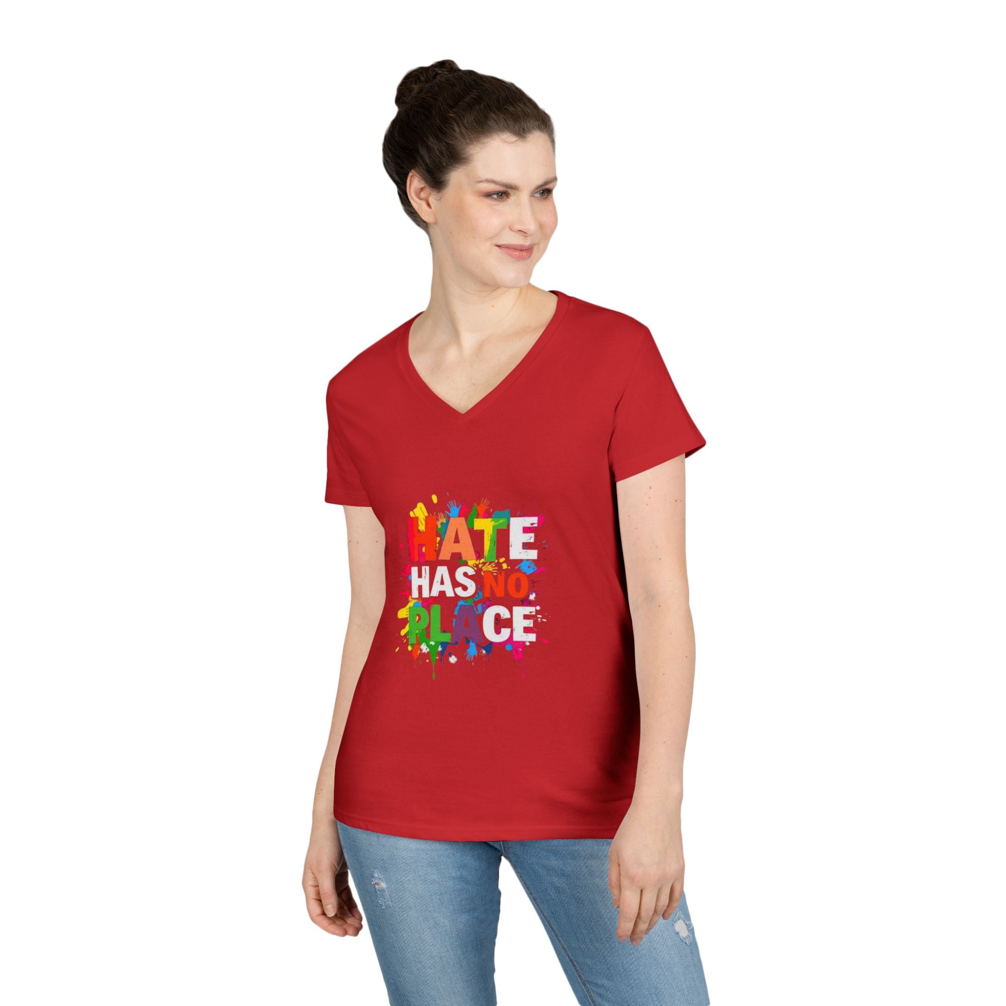 Ladies' V-Neck T-Shirt - "Hate Has No Place" Statement Tee