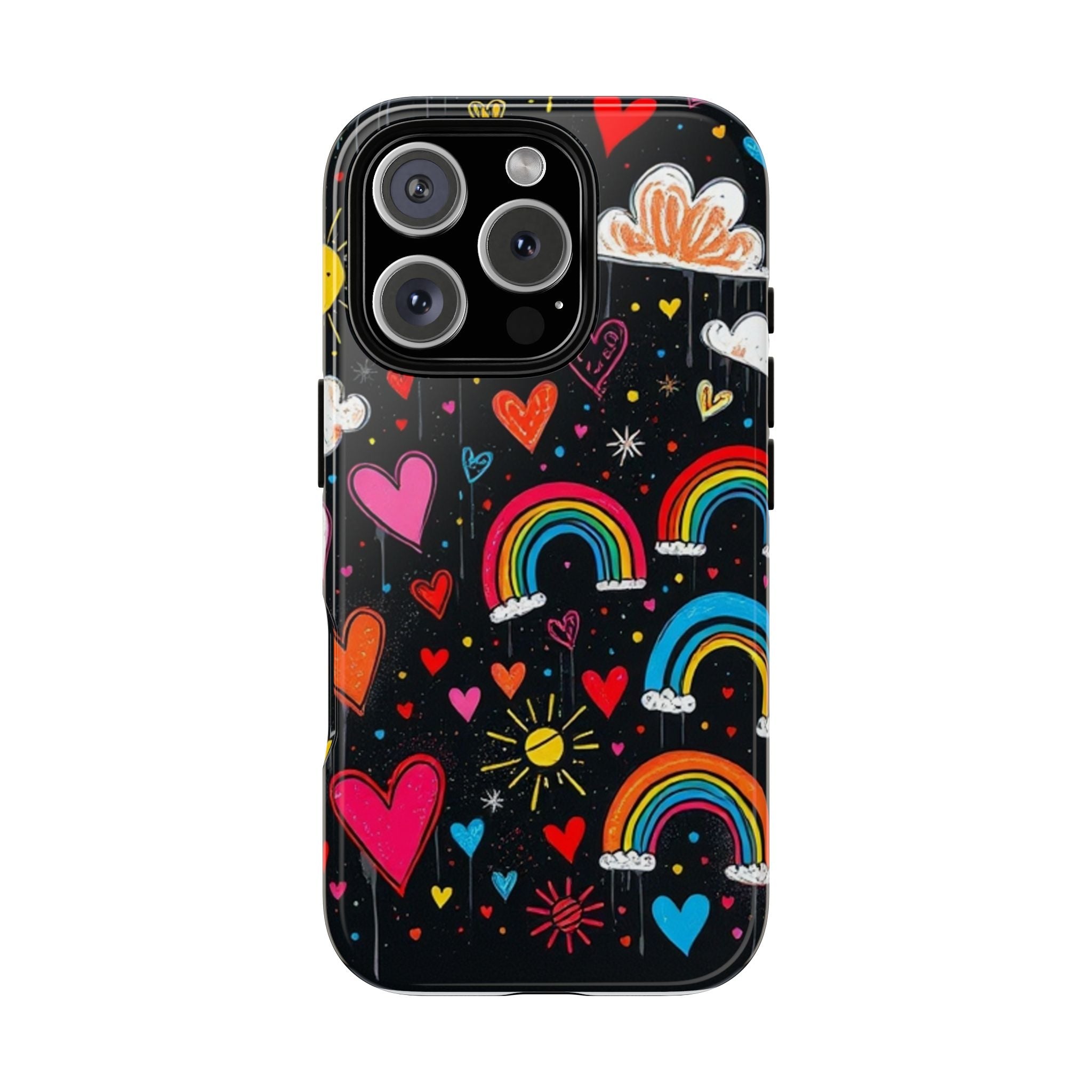 Android OR iPhone Compatible Cases - Doodle Hearts and Rainbows Design
