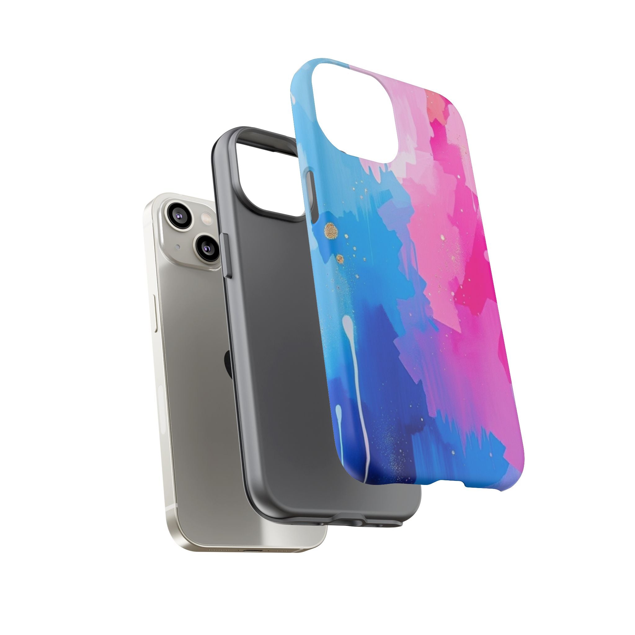 Android OR iPhone Compatible Cases - Pink and Blue Color Splash Design