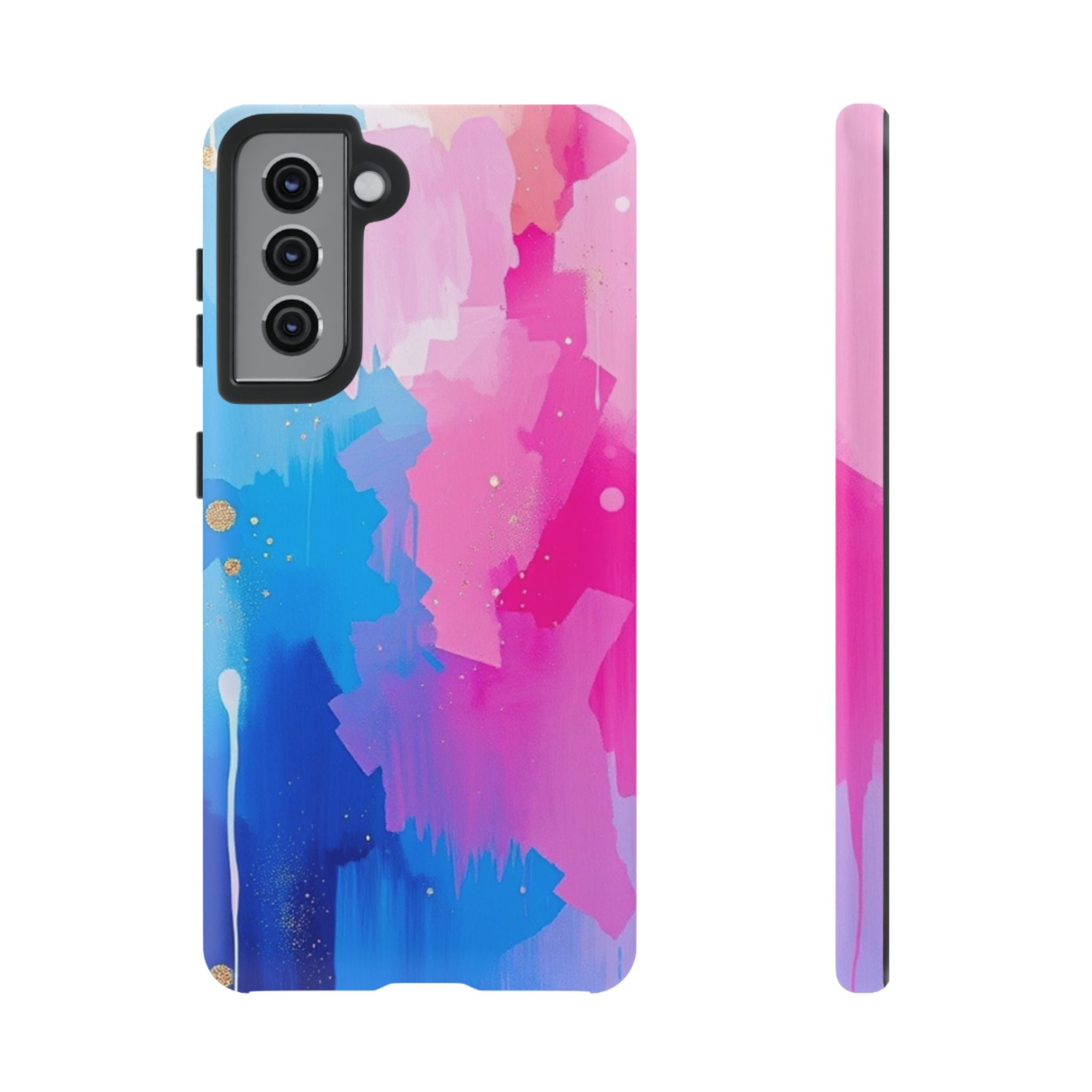 Android OR iPhone Compatible Cases - Pink and Blue Color Splash Design
