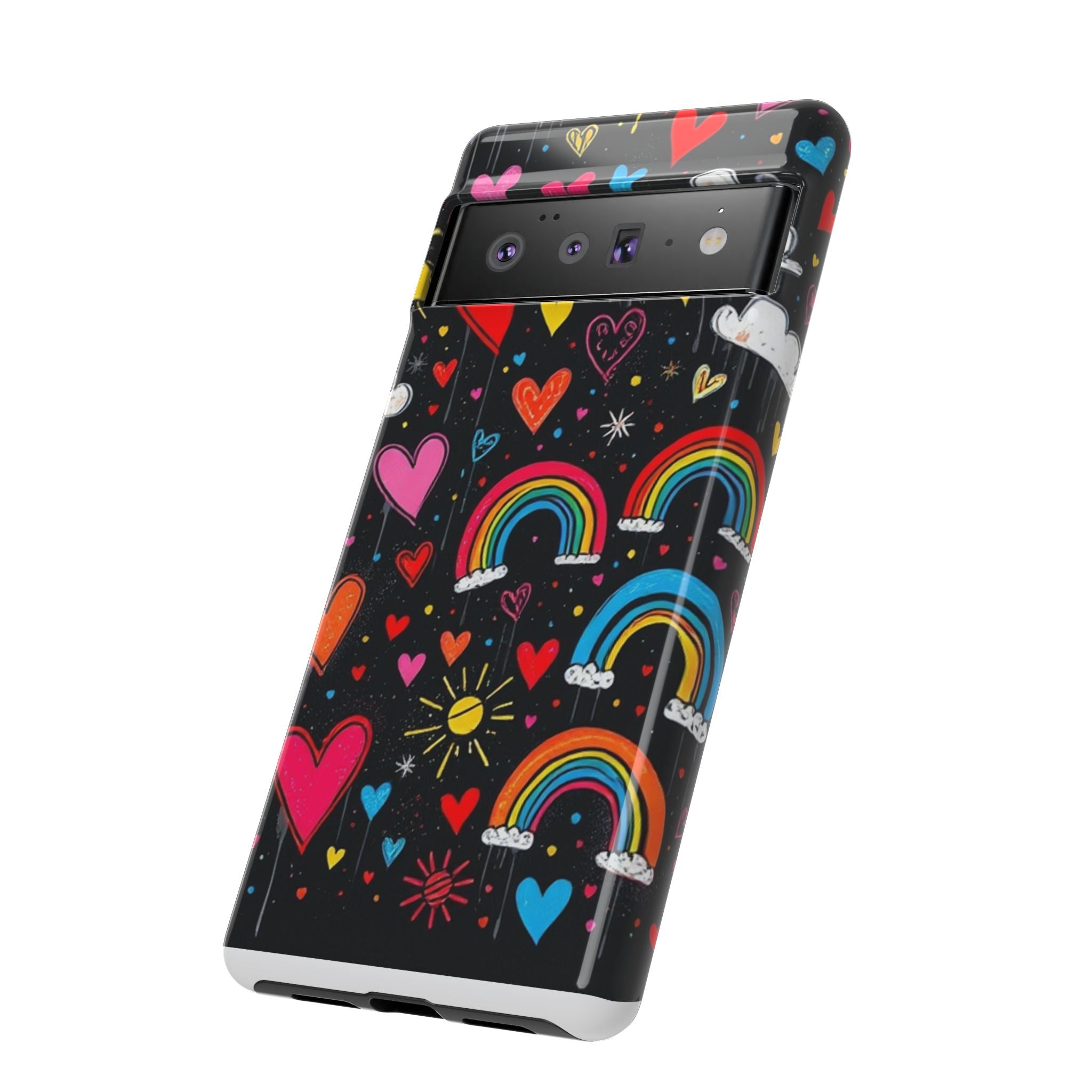 Android OR iPhone Compatible Cases - Doodle Hearts and Rainbows Design