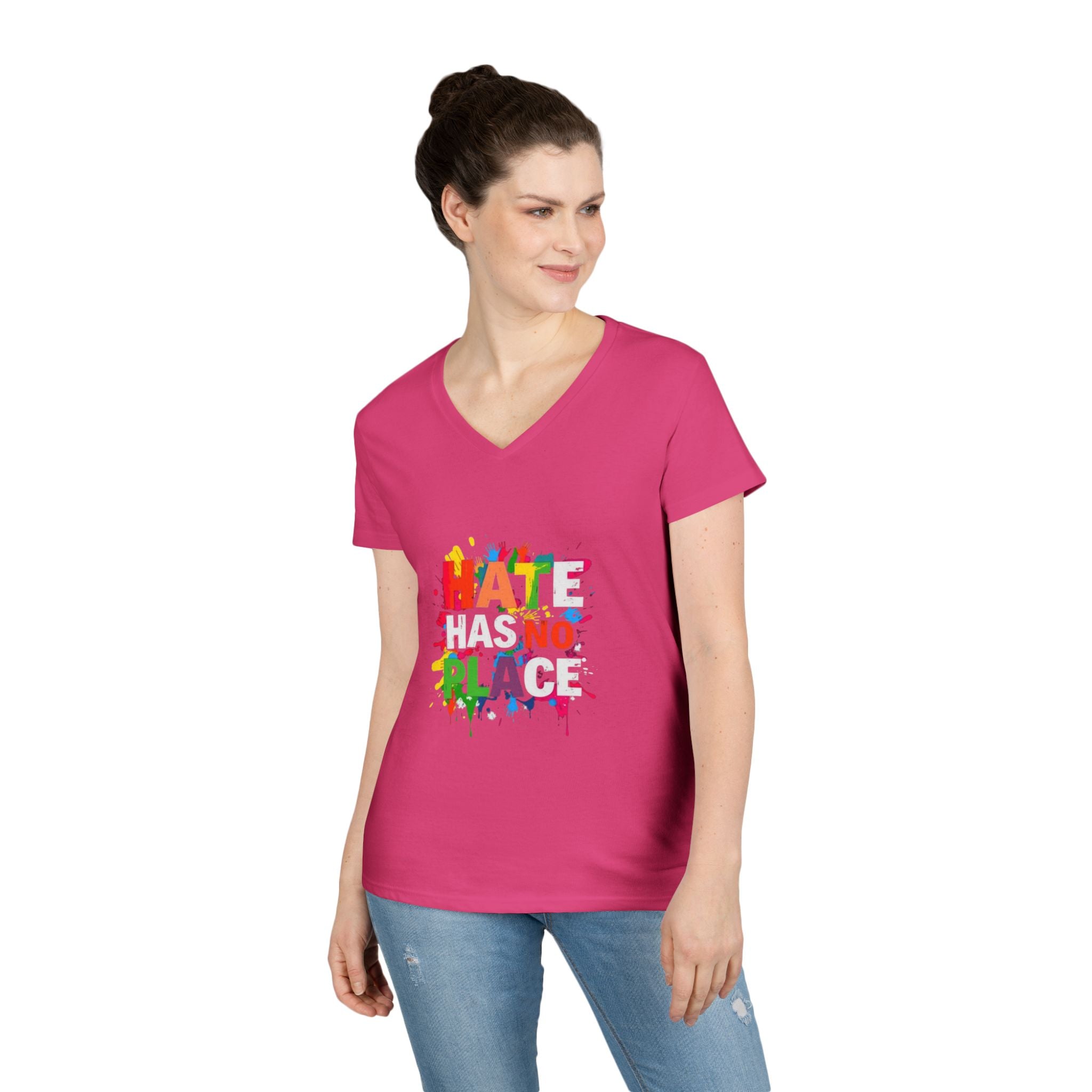 Ladies' V-Neck T-Shirt - "Hate Has No Place" Statement Tee