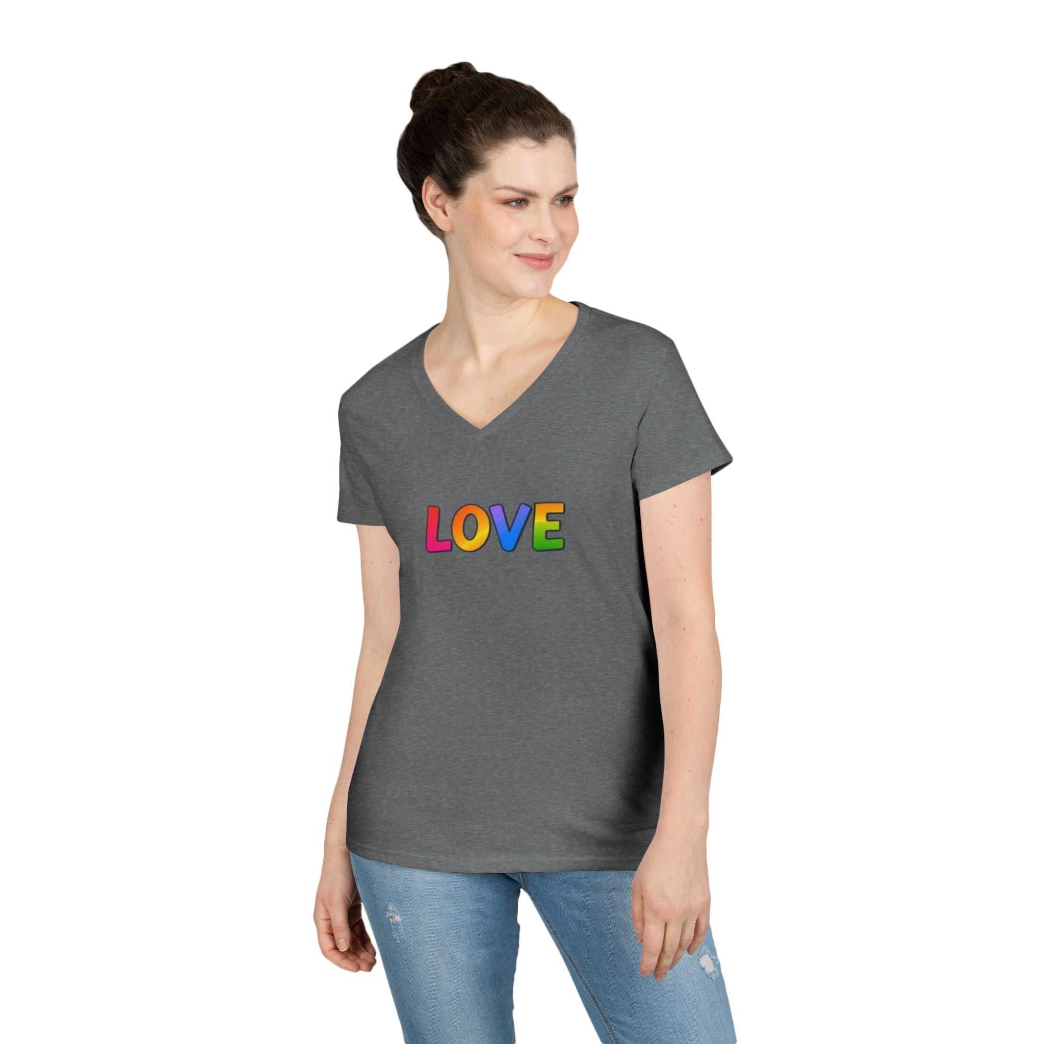 Colorful Love Ladies' V-Neck T-Shirt - Perfect for Everyday Wear and Celebrations