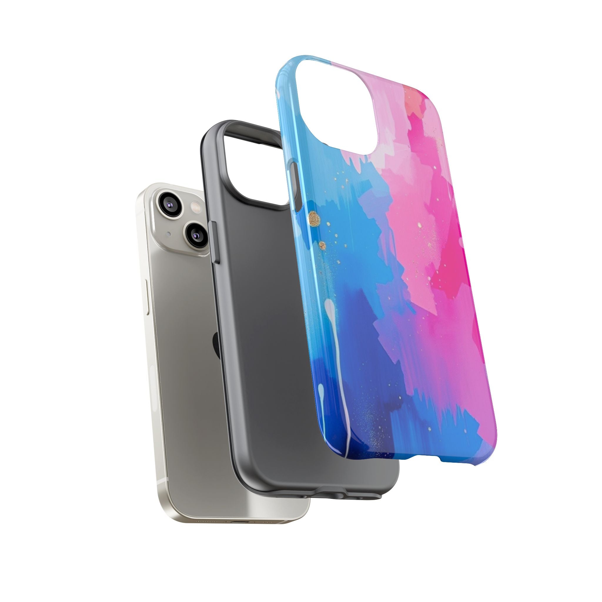 Android OR iPhone Compatible Cases - Pink and Blue Color Splash Design