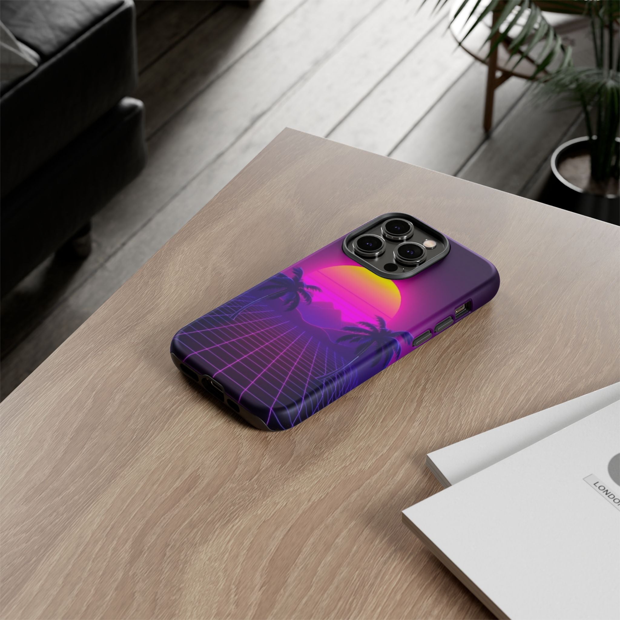 Android OR iPhone Compatible Cases - 80's Digital Grid Sunset Design - Unique Tough Cases