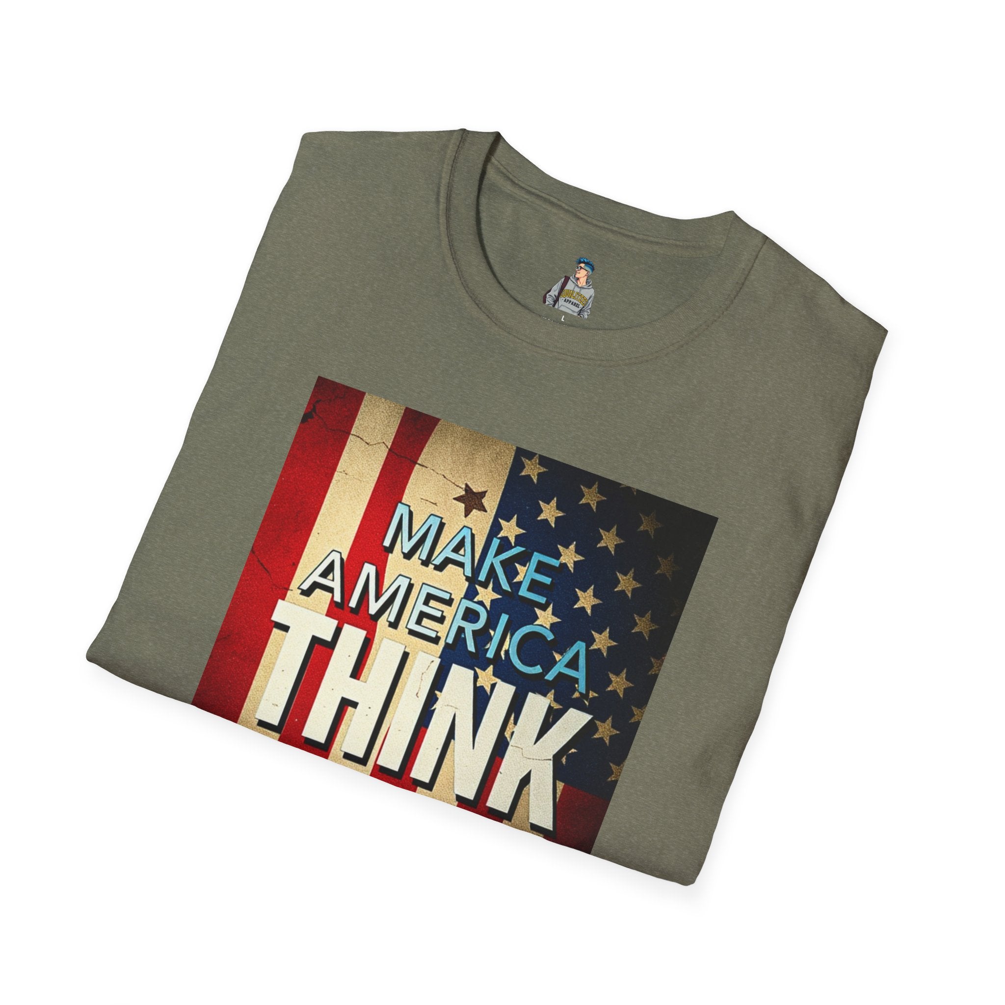 American Patriot Pride Unisex Softstyle T-Shirt, Make America Think Again Political Tee