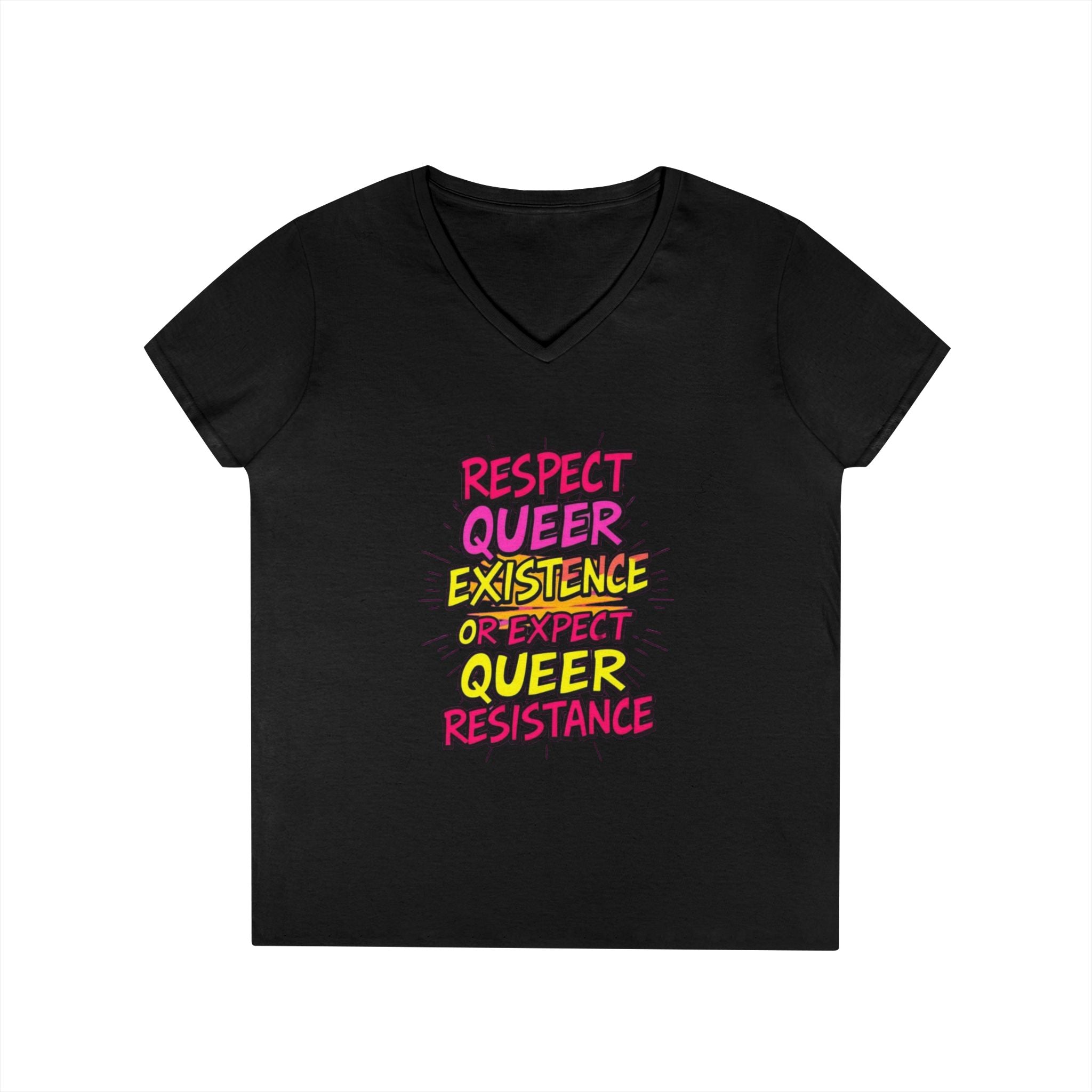 Respect Queer Existence V-Neck T-Shirt for Pride and Equality