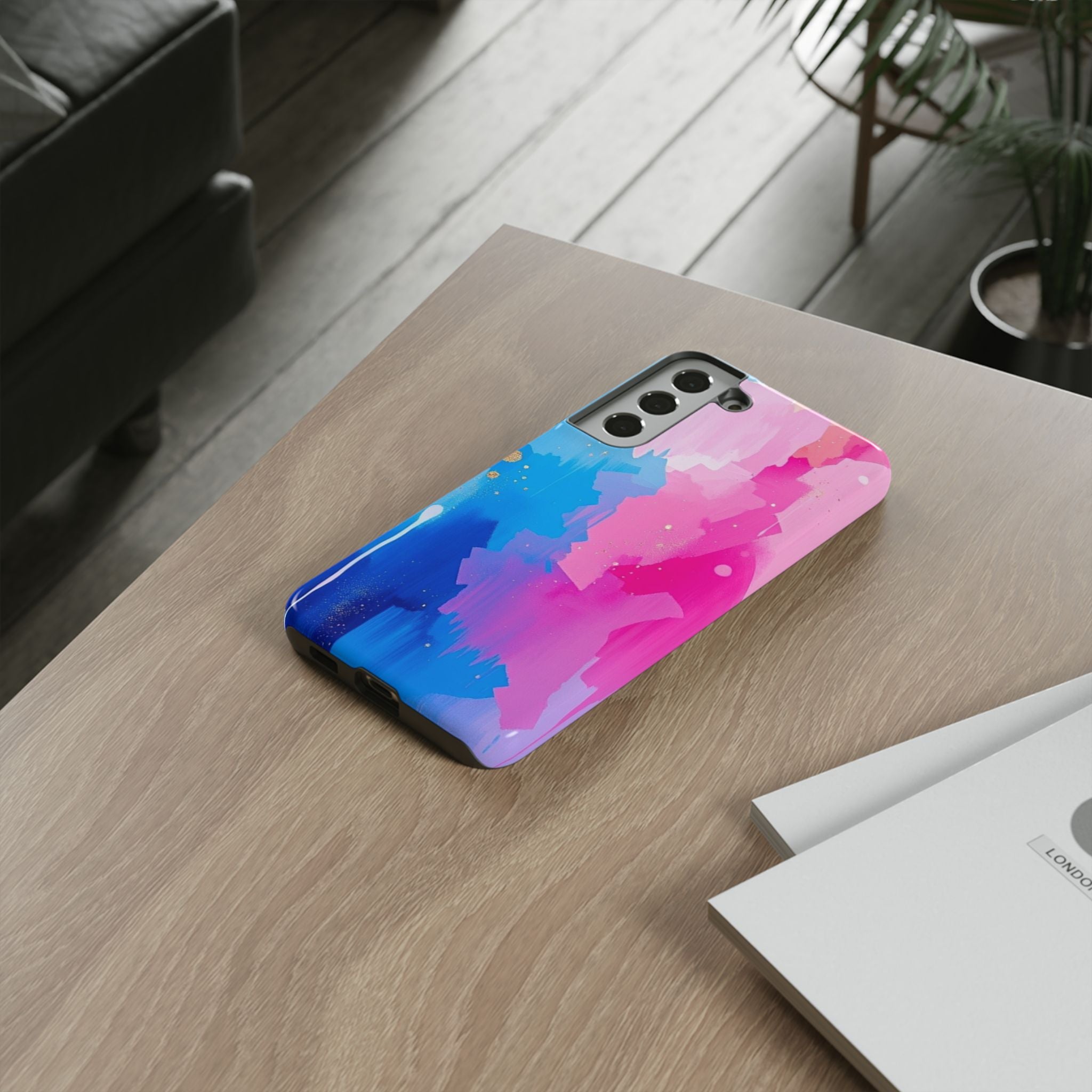 Android OR iPhone Compatible Cases - Pink and Blue Color Splash Design