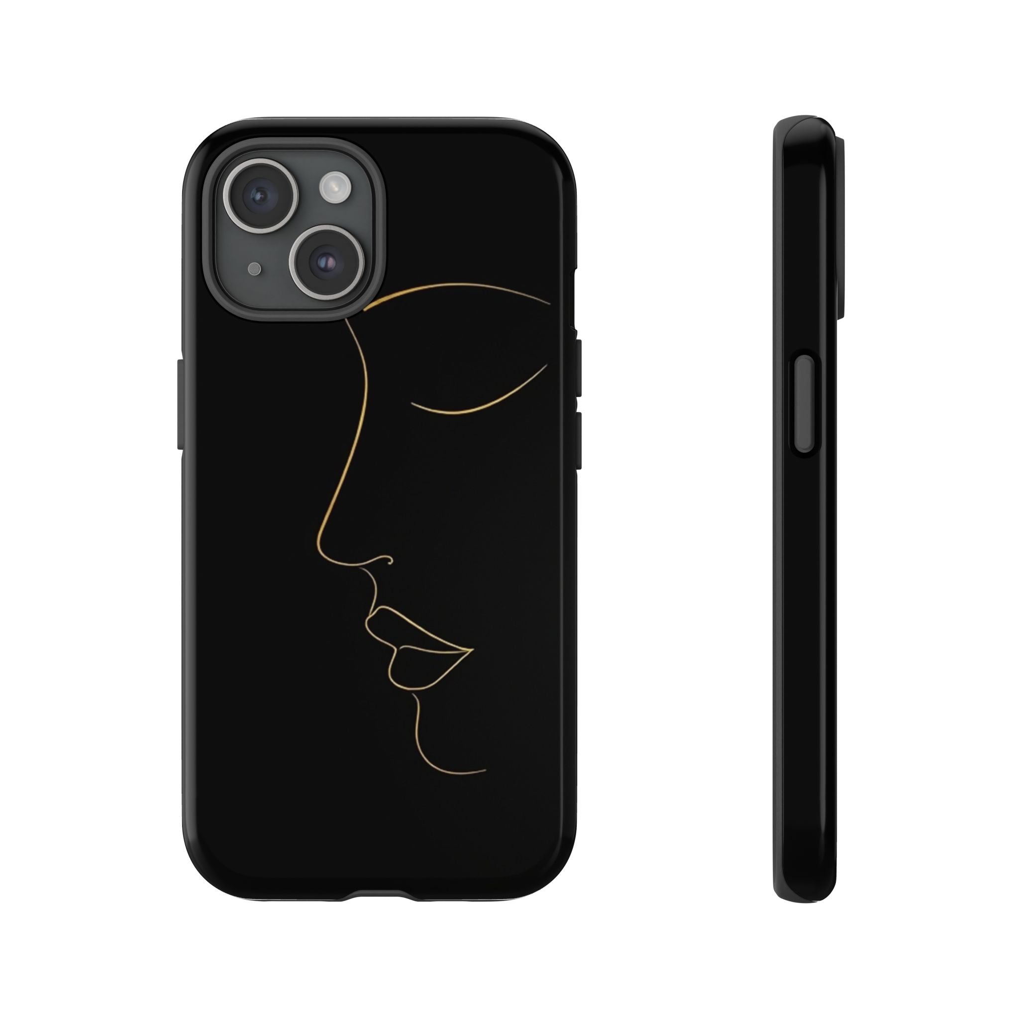 Android OR iPhone Compatible Cases - Gold Line Face Design - Unique Tough Cases