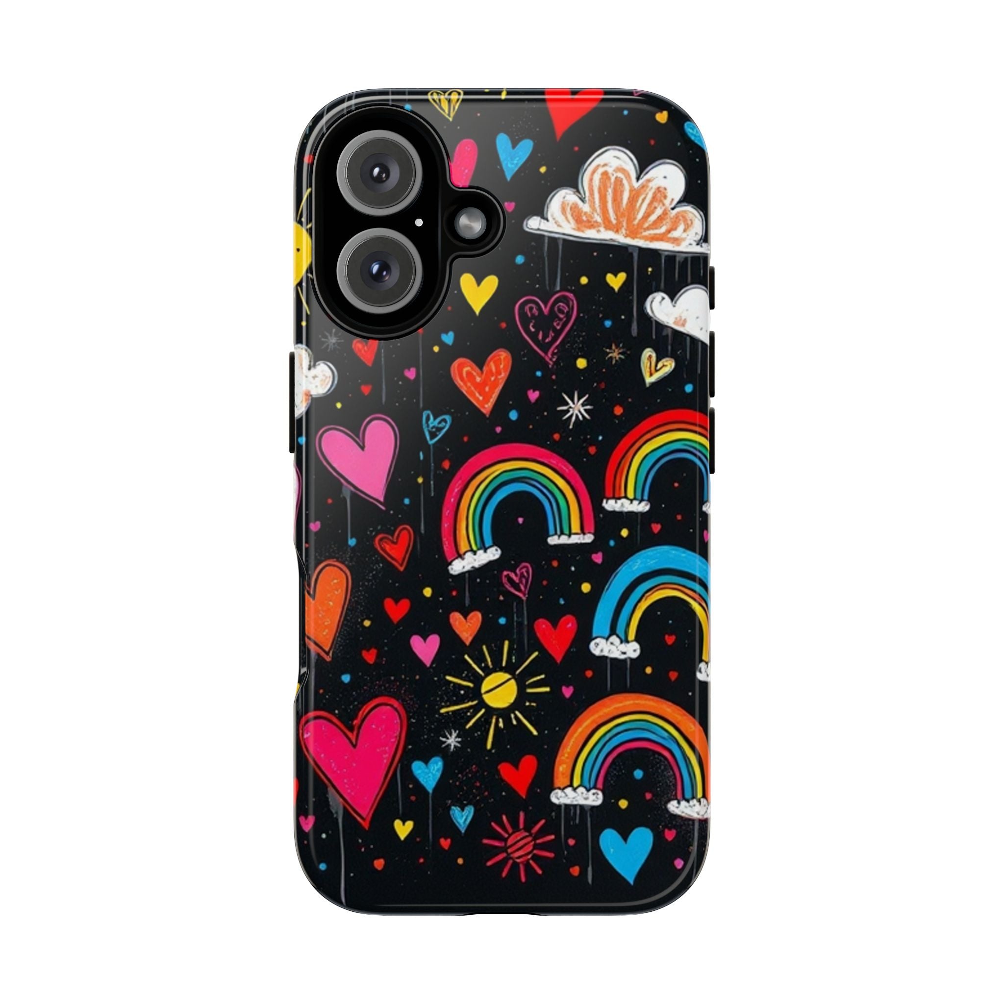 Android OR iPhone Compatible Cases - Doodle Hearts and Rainbows Design