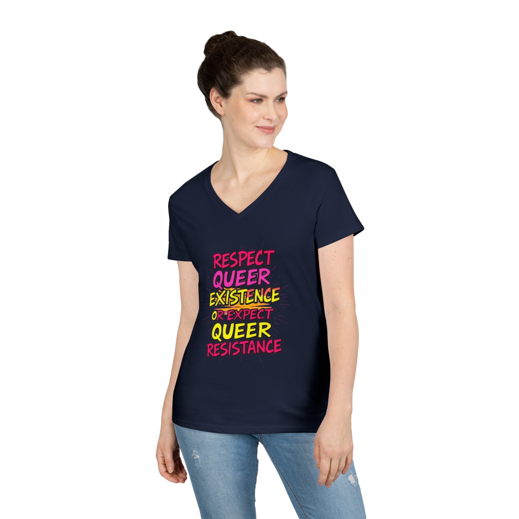 Respect Queer Existence V-Neck T-Shirt for Pride and Equality