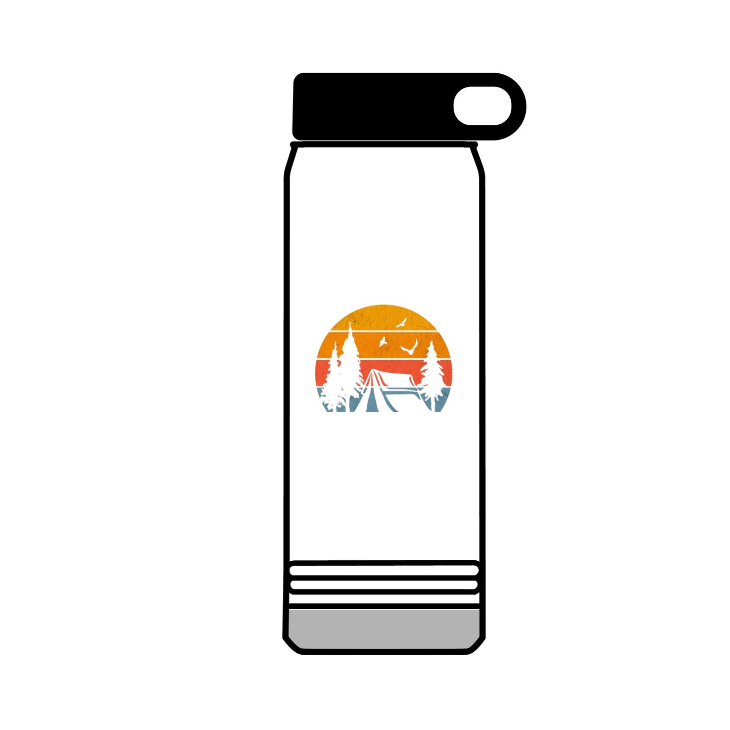 32oz Water Bottle Camping Sunset Scene