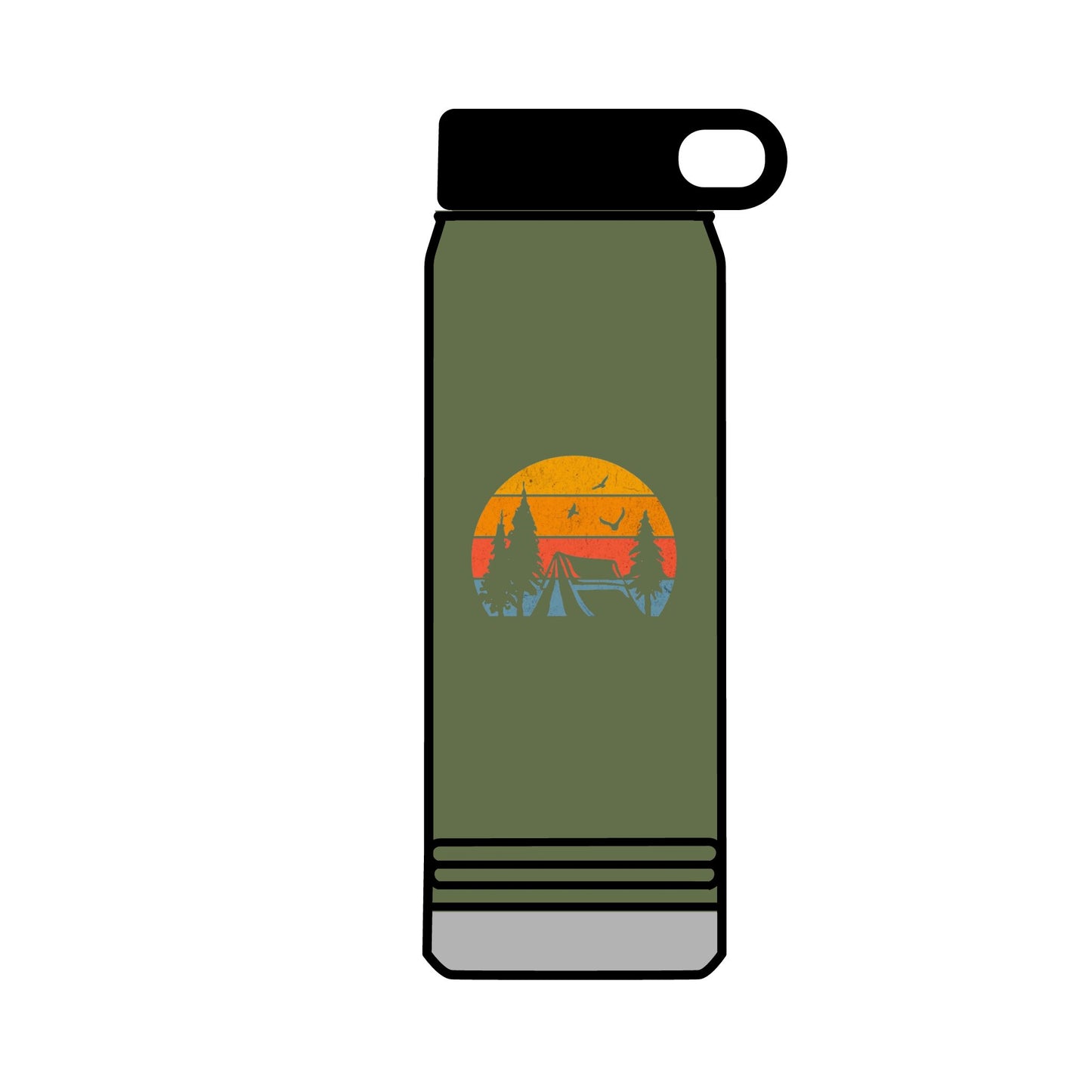 32oz Water Bottle Camping Sunset Scene