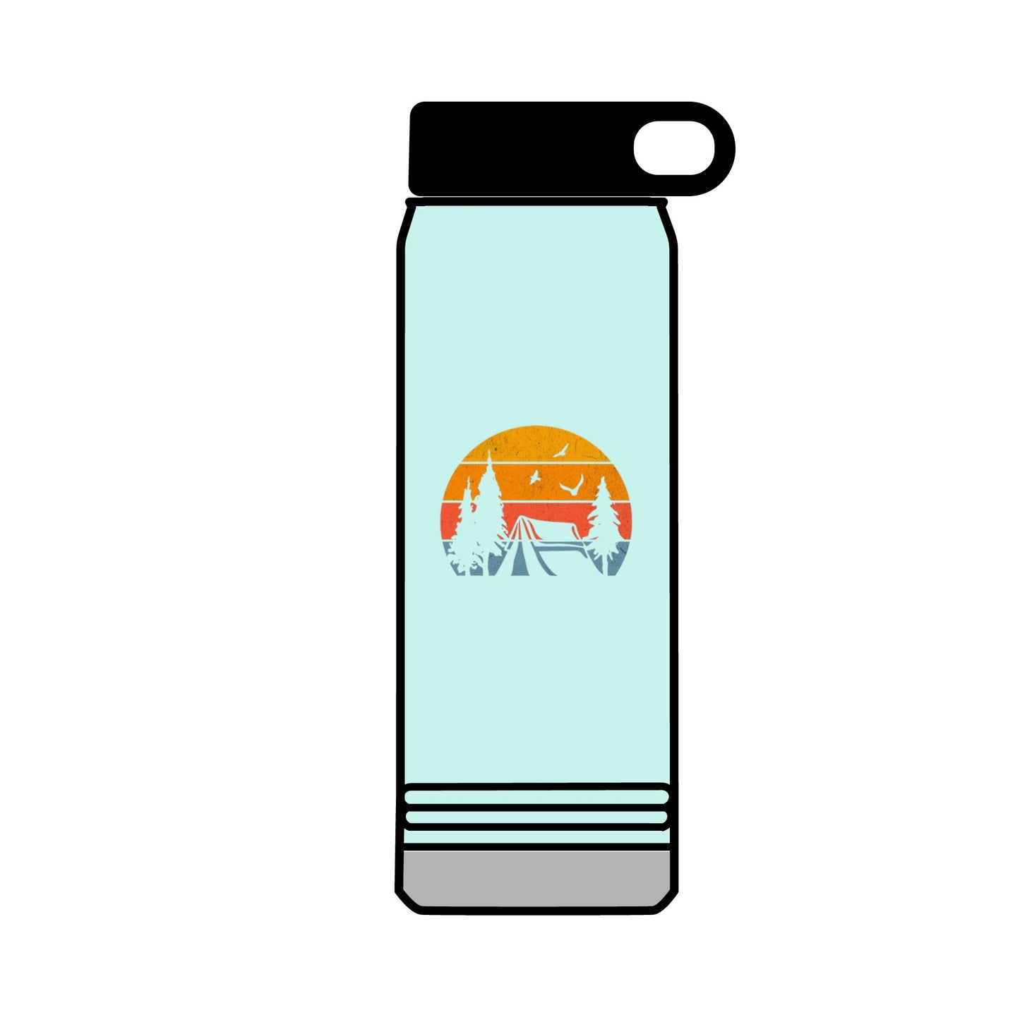 32oz Water Bottle Camping Sunset Scene