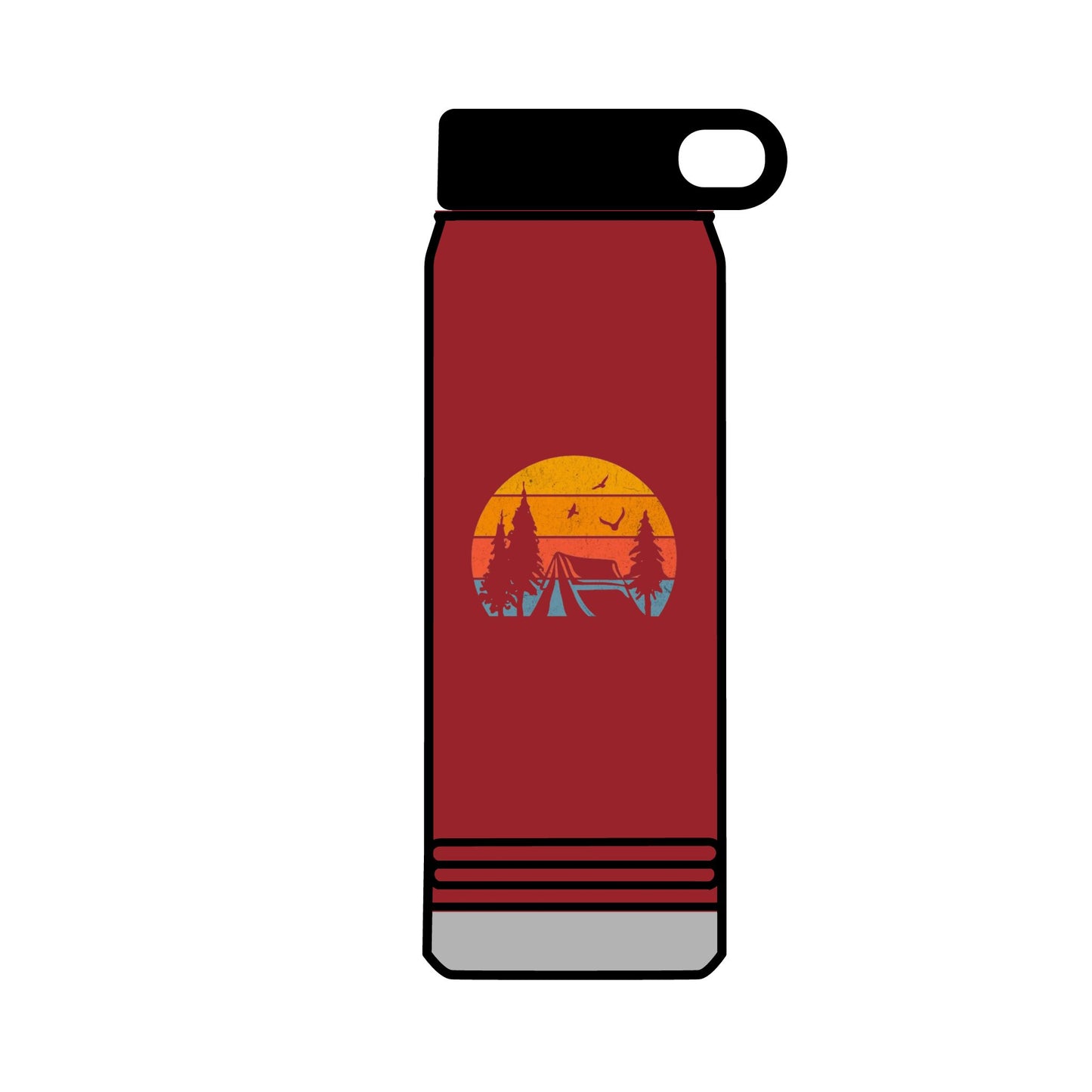 32oz Water Bottle Camping Sunset Scene