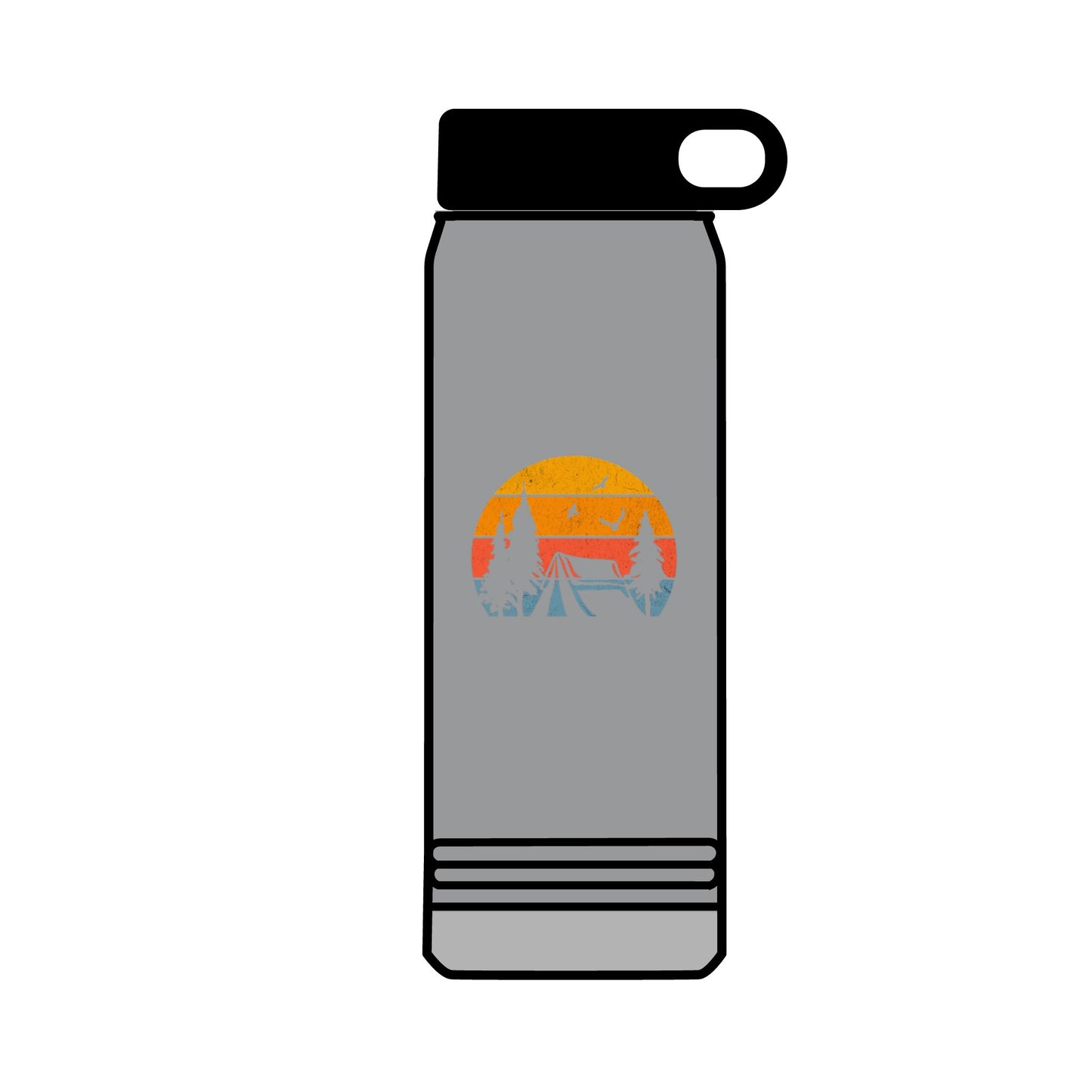 32oz Water Bottle Camping Sunset Scene