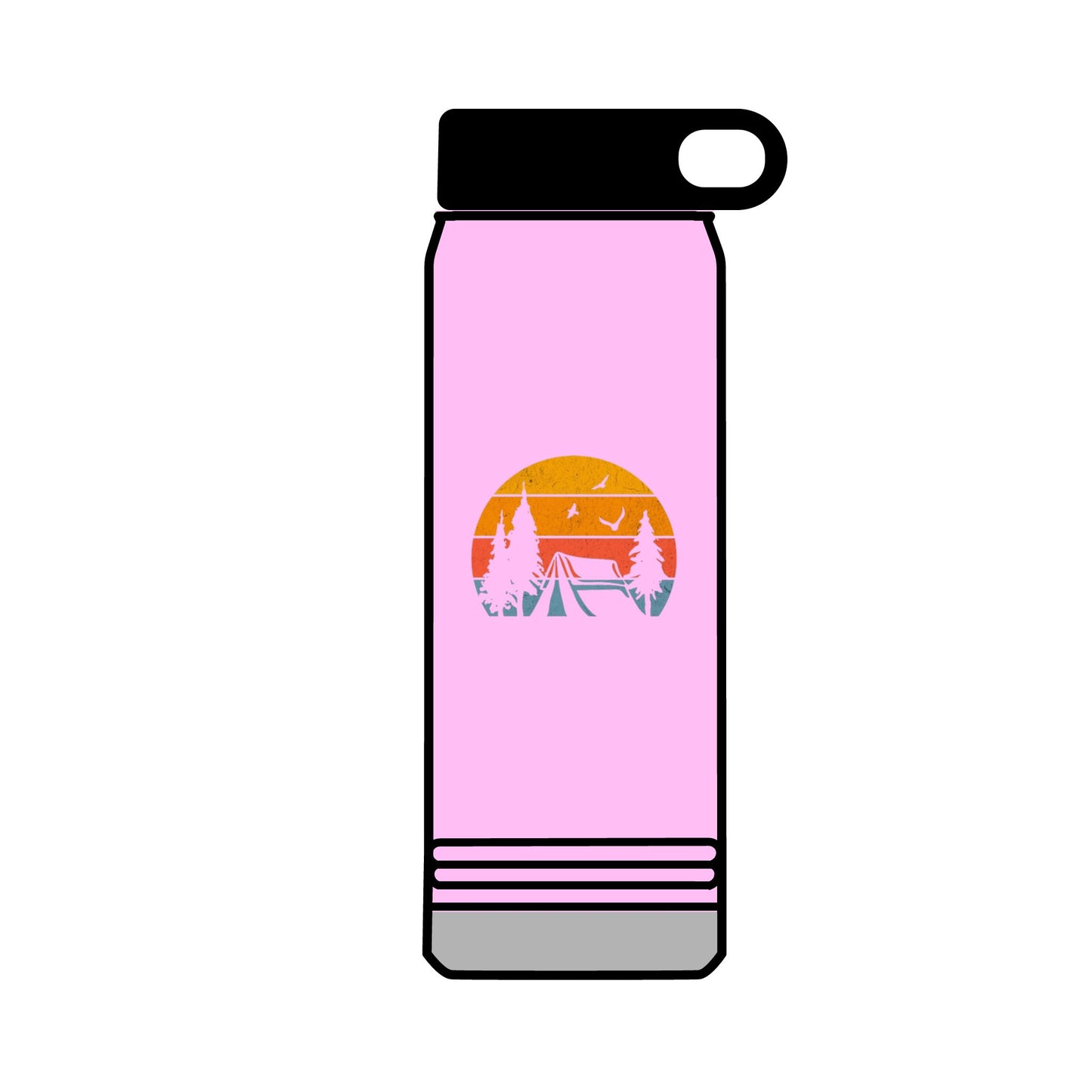32oz Water Bottle Camping Sunset Scene