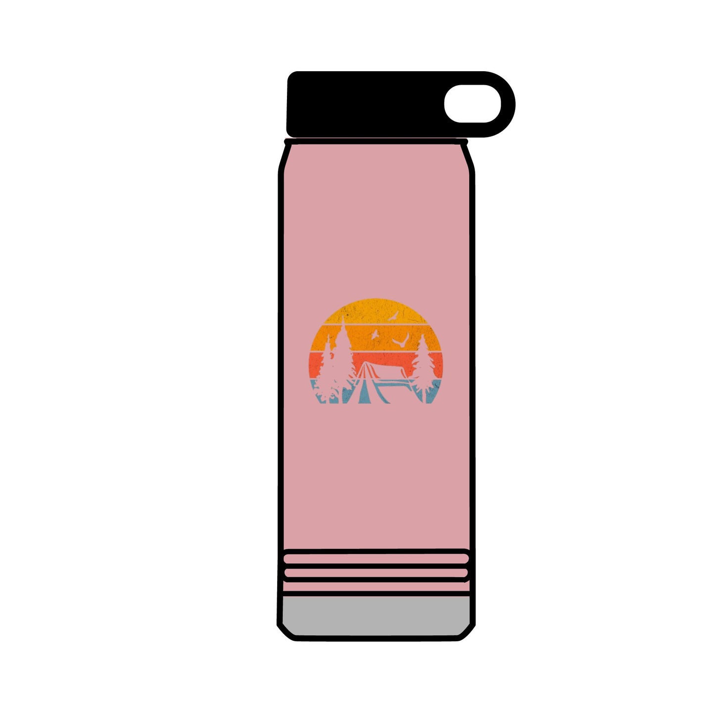 32oz Water Bottle Camping Sunset Scene