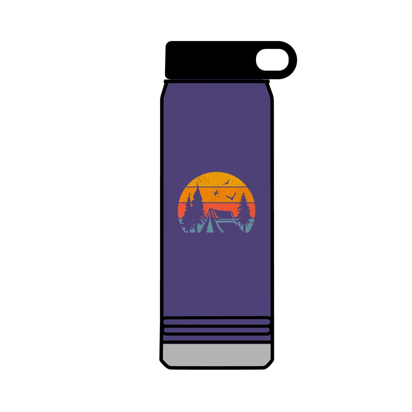 32oz Water Bottle Camping Sunset Scene